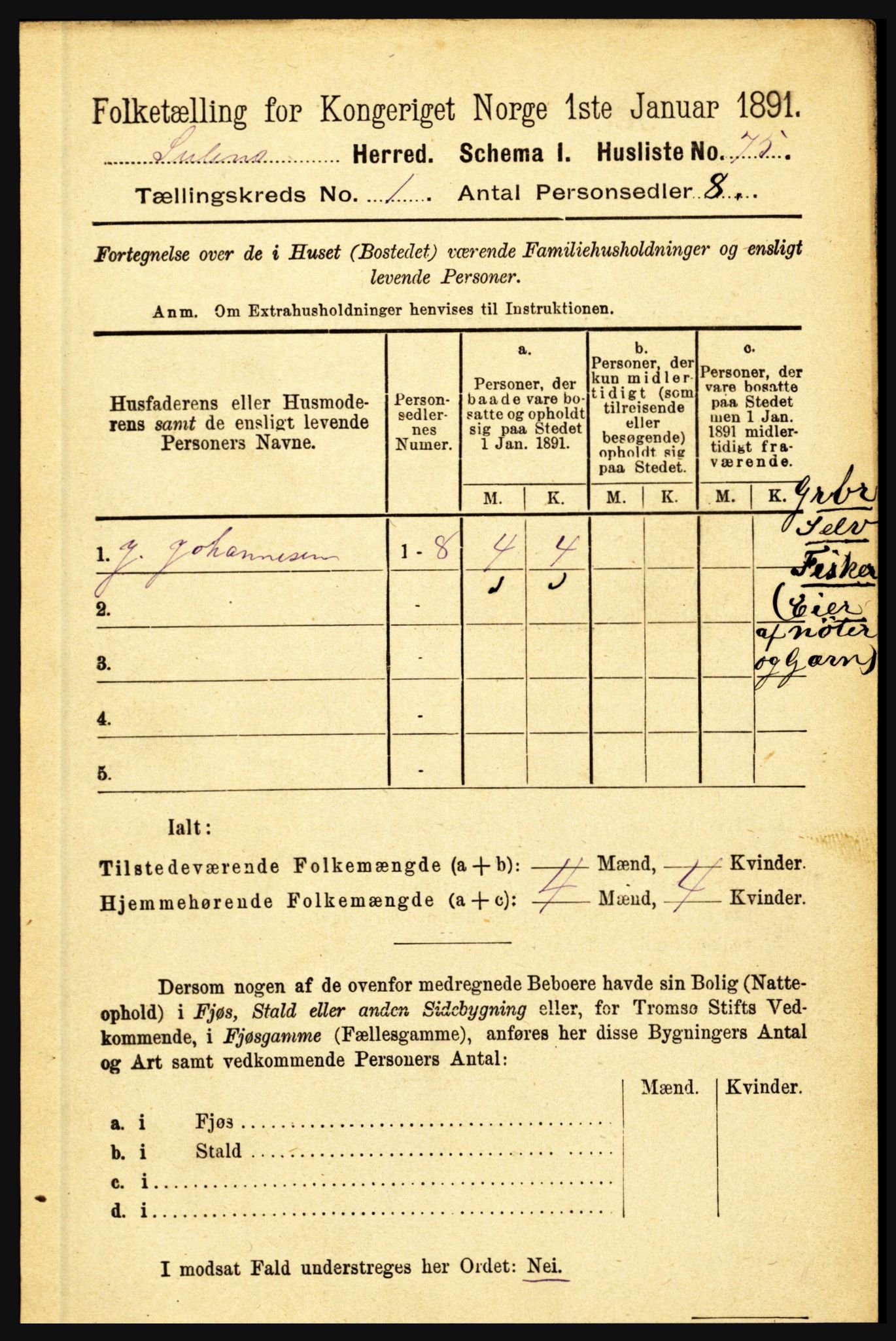 RA, 1891 census for 1412 Solund, 1891, p. 95