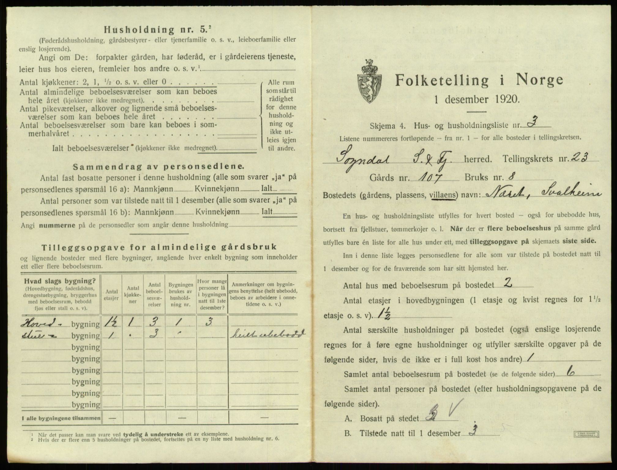 SAB, 1920 census for Sogndal, 1920, p. 1221