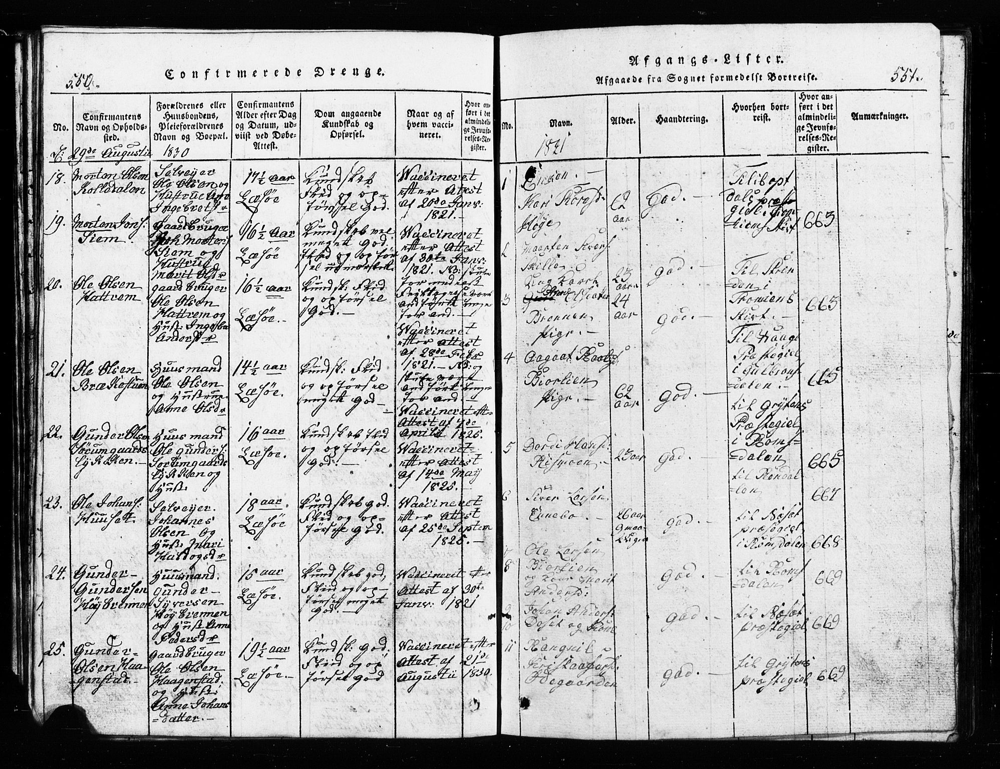 Lesja prestekontor, SAH/PREST-068/H/Ha/Hab/L0001: Parish register (copy) no. 1, 1820-1831, p. 550-551