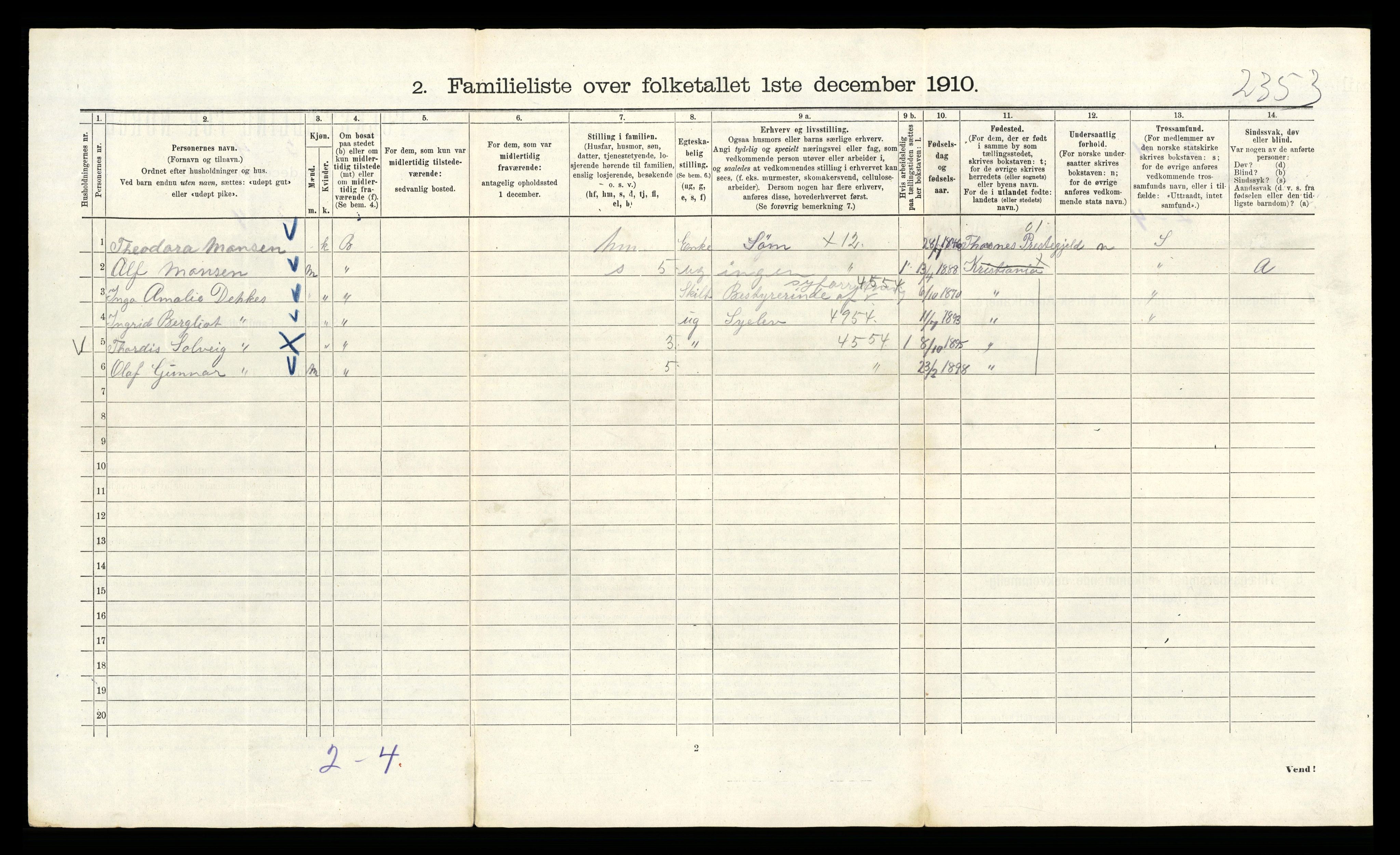 RA, 1910 census for Kristiania, 1910, p. 3516