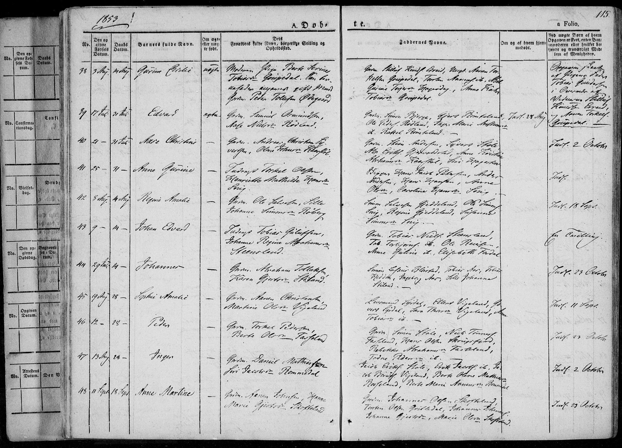 Sør-Audnedal sokneprestkontor, AV/SAK-1111-0039/F/Fa/Fab/L0006: Parish register (official) no. A 6, 1829-1855, p. 115