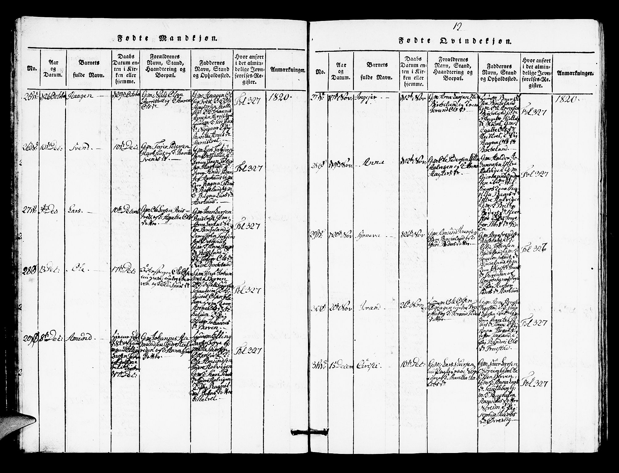 Kvam sokneprestembete, AV/SAB-A-76201/H/Hab: Parish register (copy) no. A 1, 1818-1832, p. 12