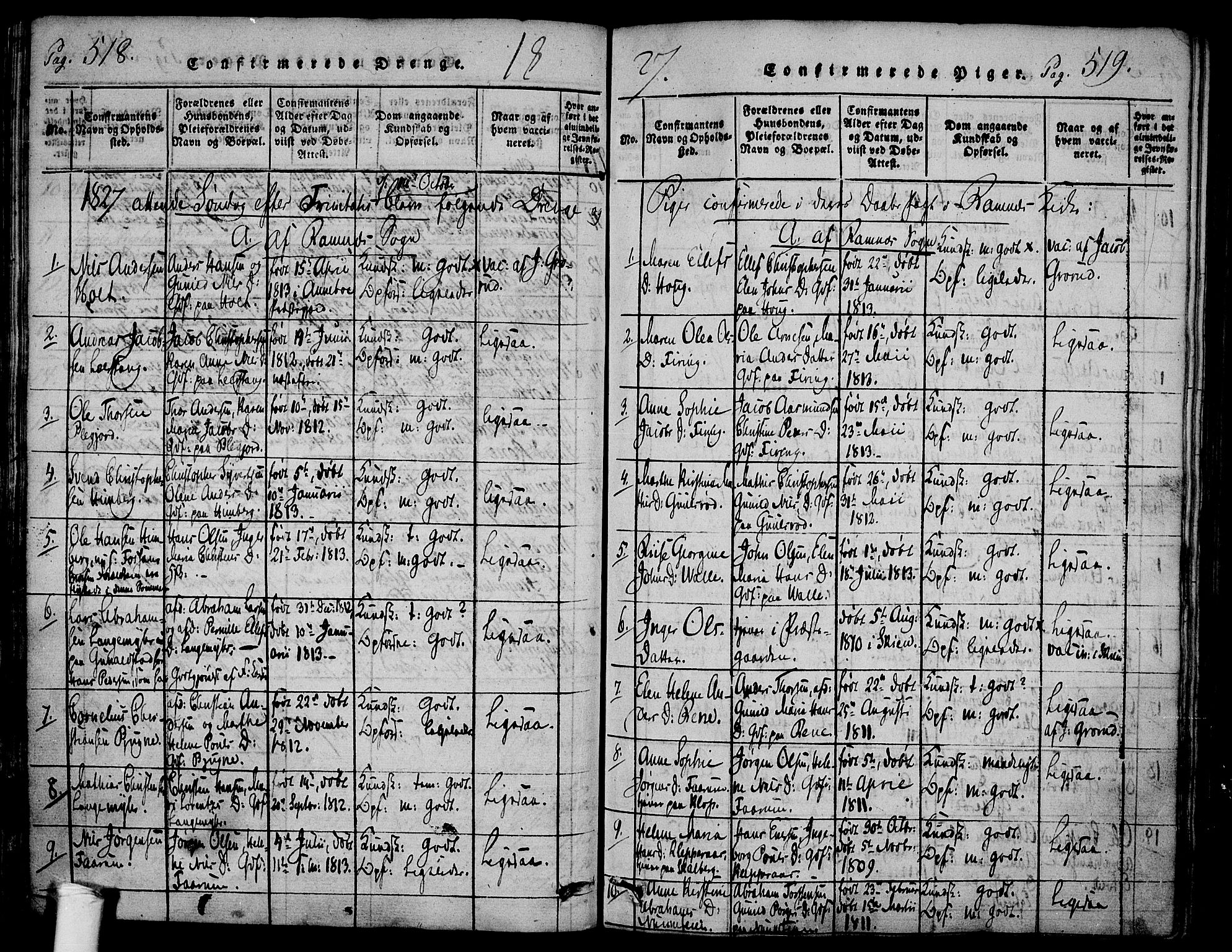 Ramnes kirkebøker, AV/SAKO-A-314/F/Fa/L0004: Parish register (official) no. I 4, 1813-1840, p. 518-519