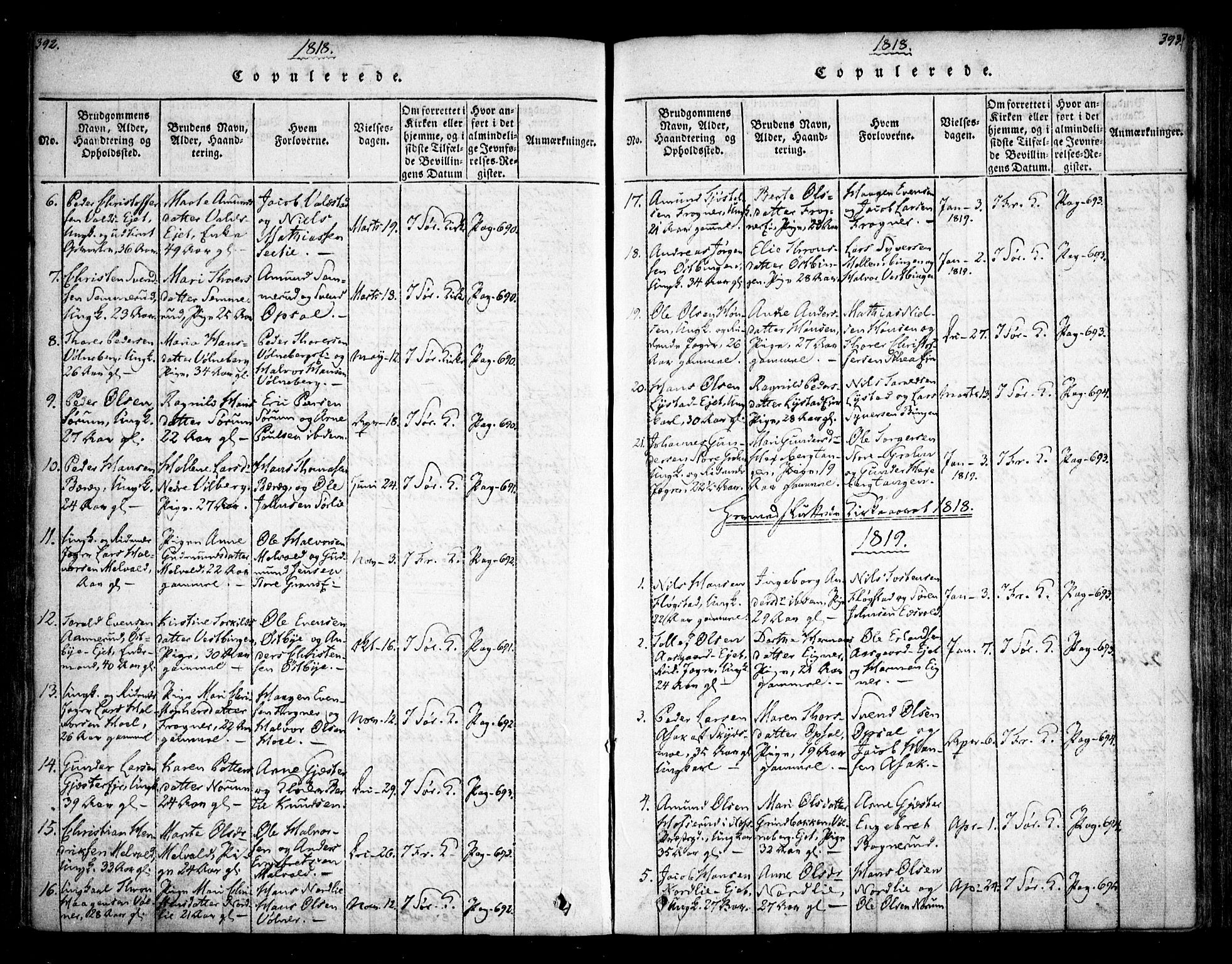 Sørum prestekontor Kirkebøker, SAO/A-10303/F/Fa/L0003: Parish register (official) no. I 3, 1814-1829, p. 392-393
