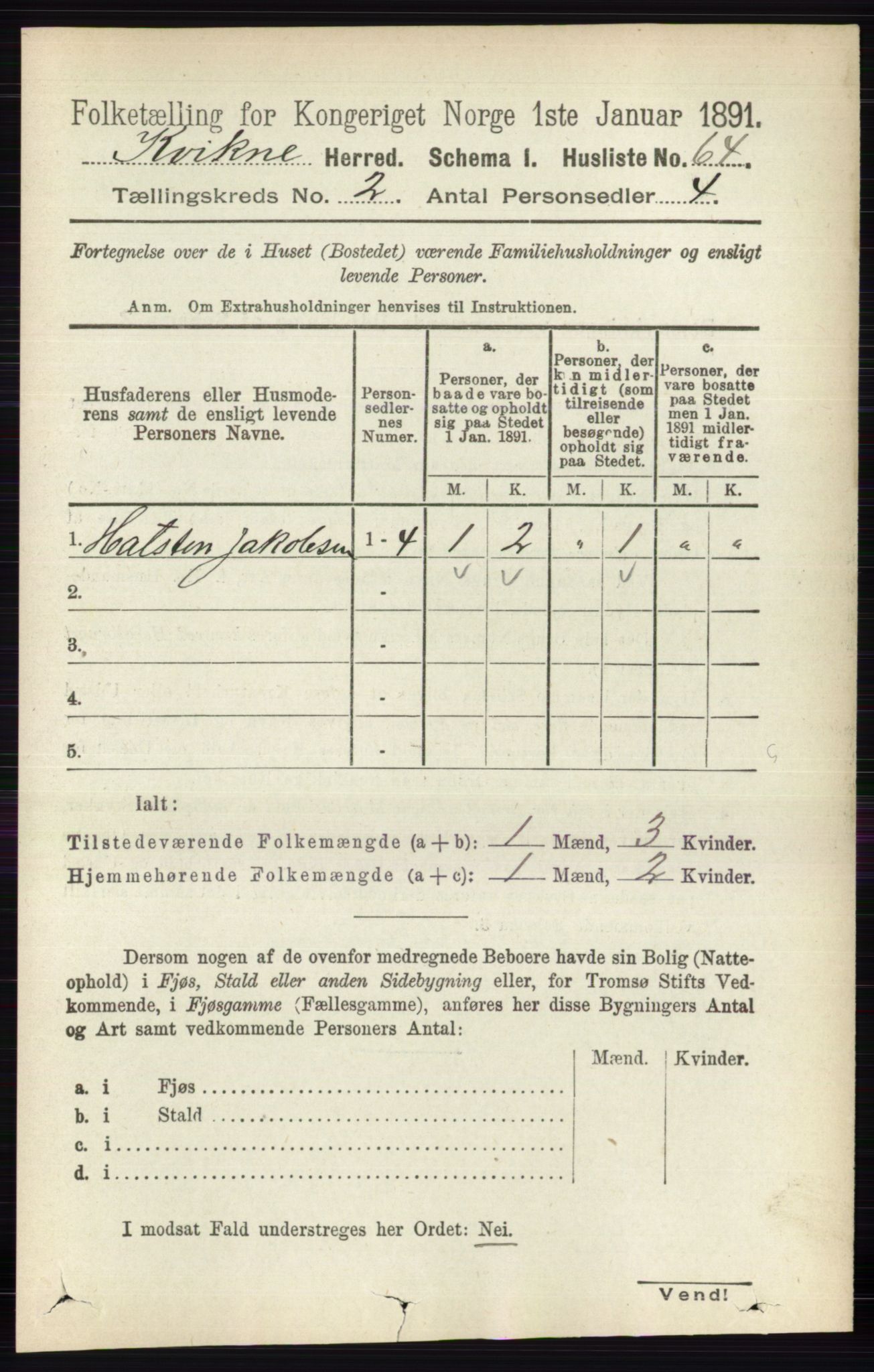 RA, 1891 census for 0440 Kvikne, 1891, p. 293