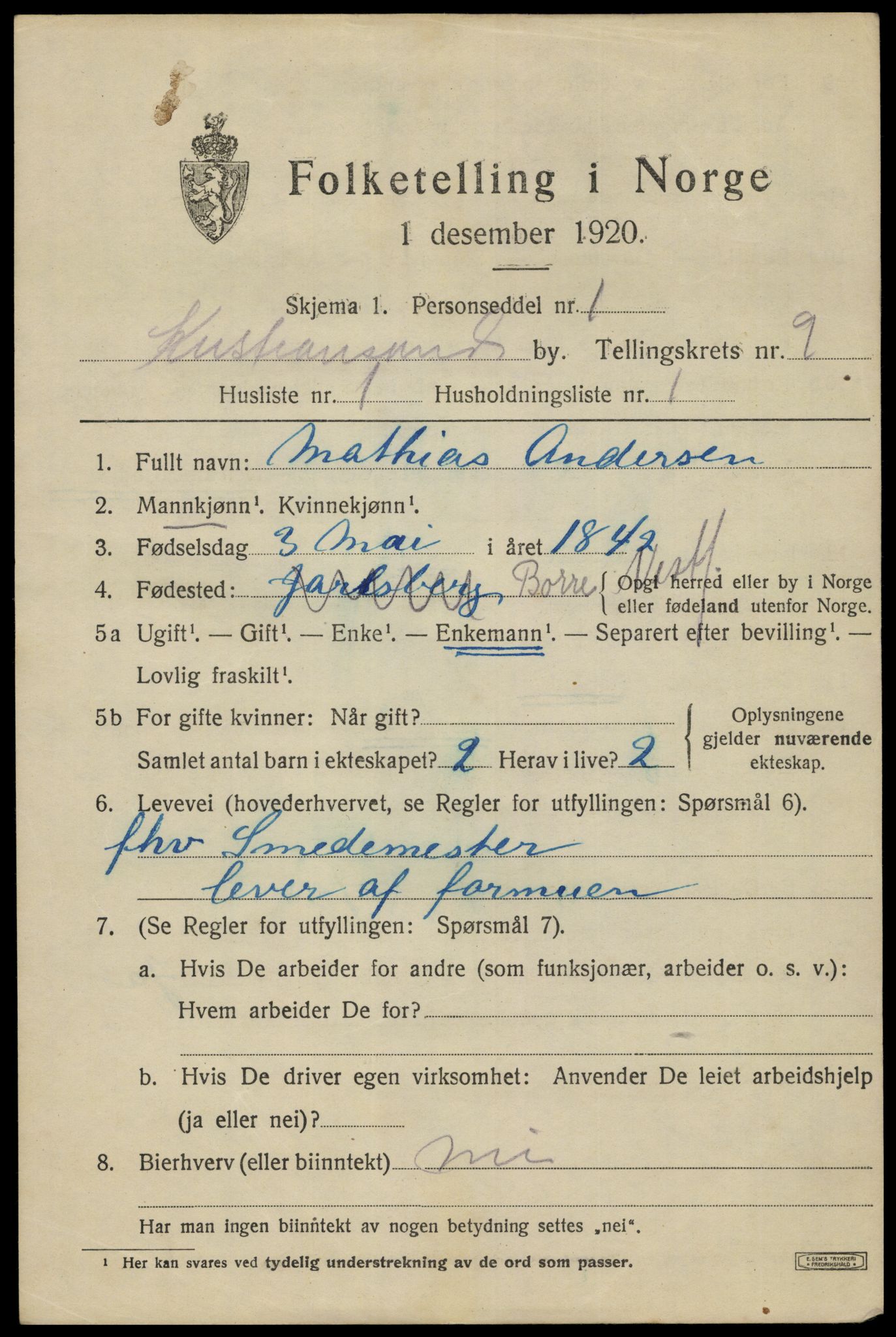 SAK, 1920 census for Kristiansand, 1920, p. 22503