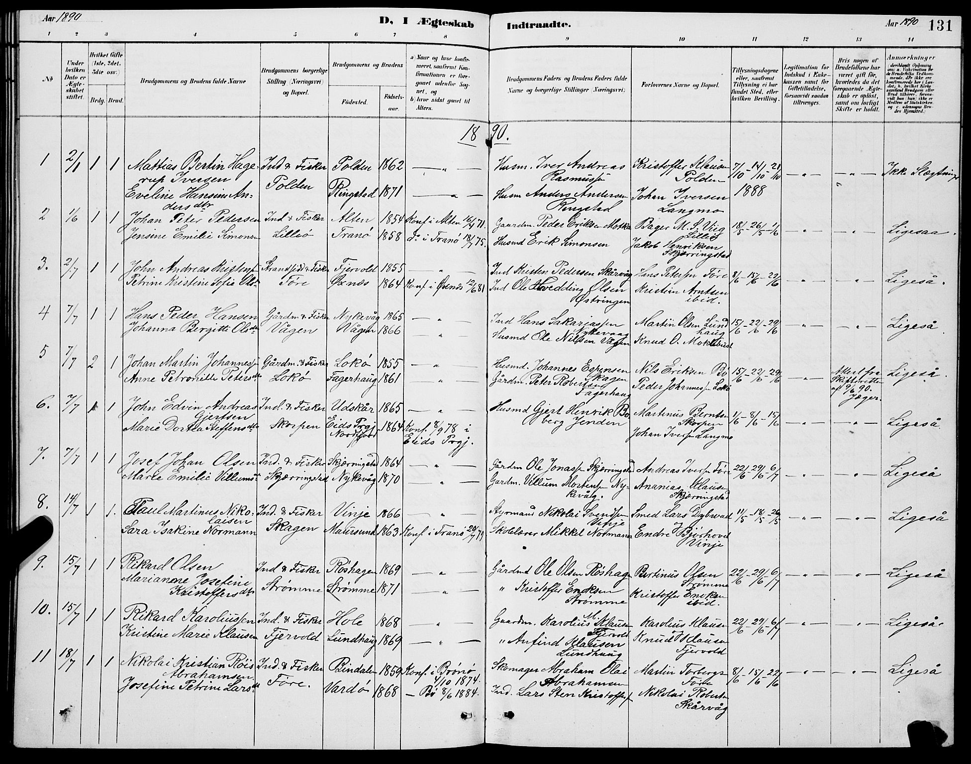 Ministerialprotokoller, klokkerbøker og fødselsregistre - Nordland, AV/SAT-A-1459/891/L1315: Parish register (copy) no. 891C04, 1886-1893, p. 131