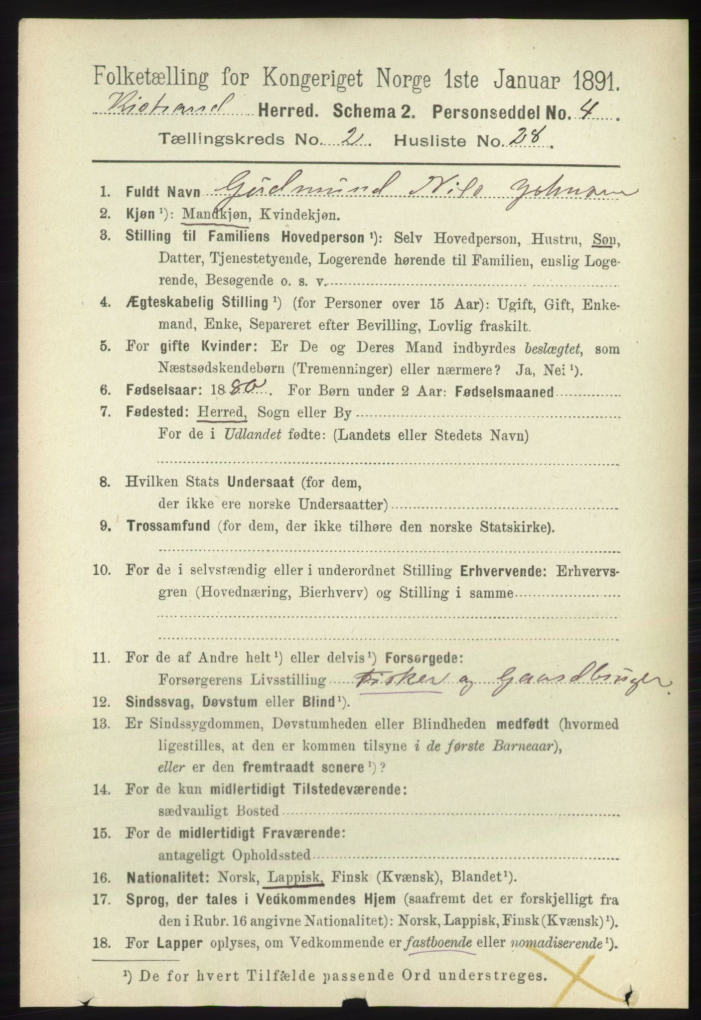 RA, 1891 census for 2020 Kistrand, 1891, p. 765