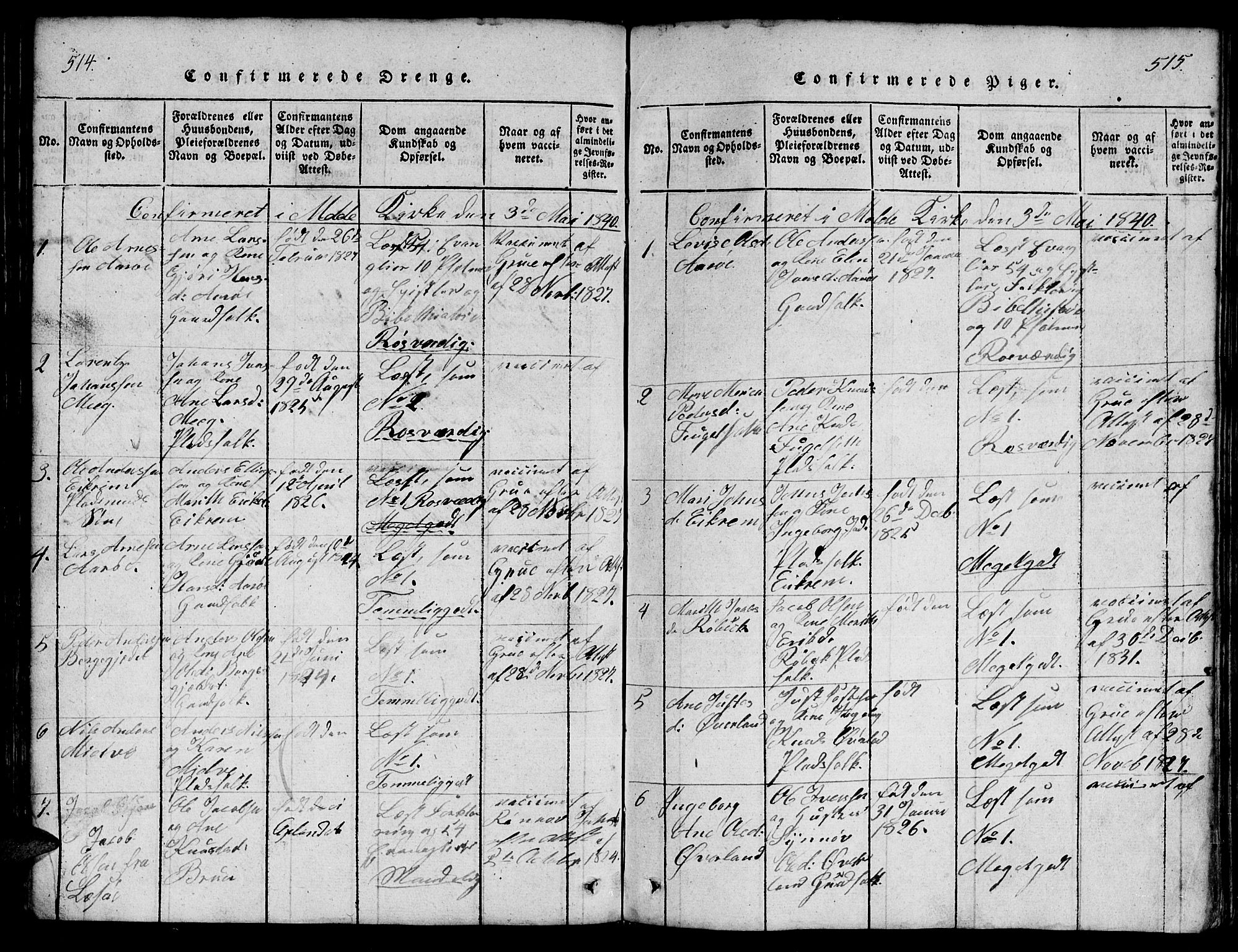 Ministerialprotokoller, klokkerbøker og fødselsregistre - Møre og Romsdal, AV/SAT-A-1454/555/L0665: Parish register (copy) no. 555C01, 1818-1868, p. 514-515