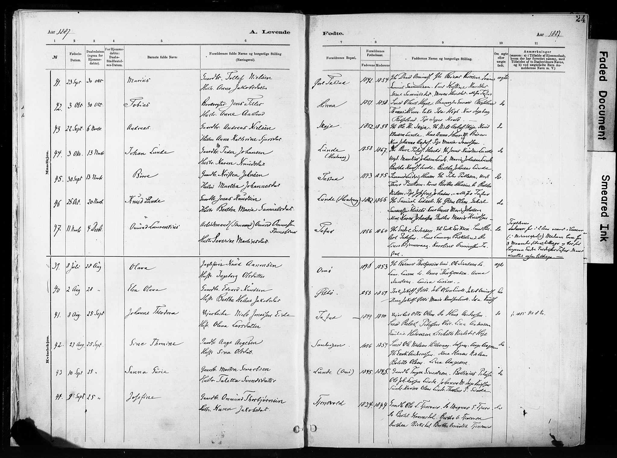 Hetland sokneprestkontor, AV/SAST-A-101826/30/30BA/L0011: Parish register (official) no. A 11, 1884-1911, p. 24