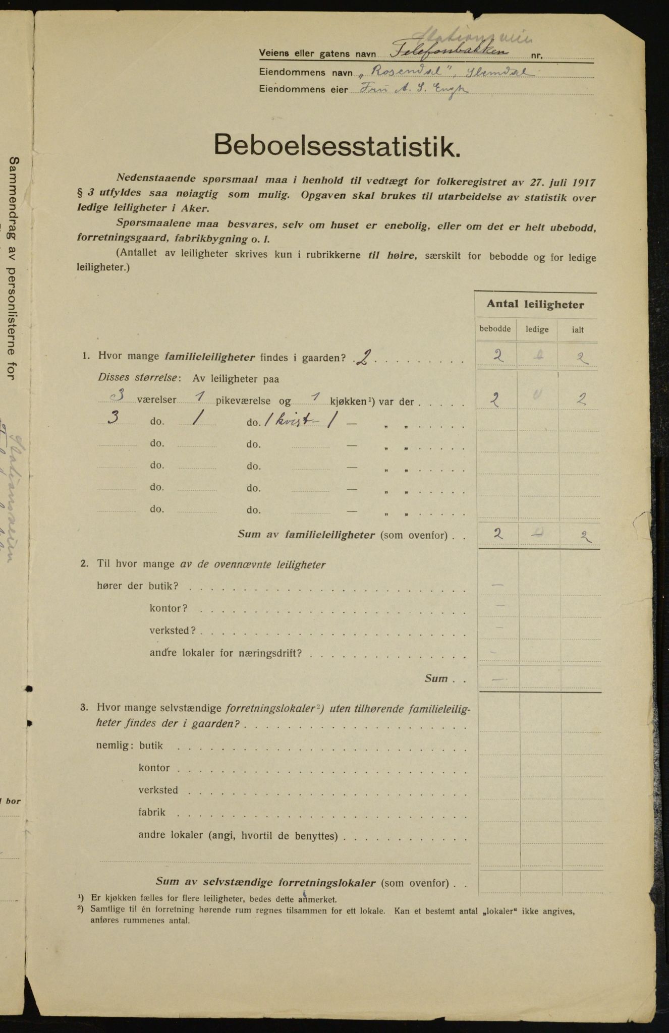 OBA, Municipal Census 1917 for Aker, 1917, p. 7314