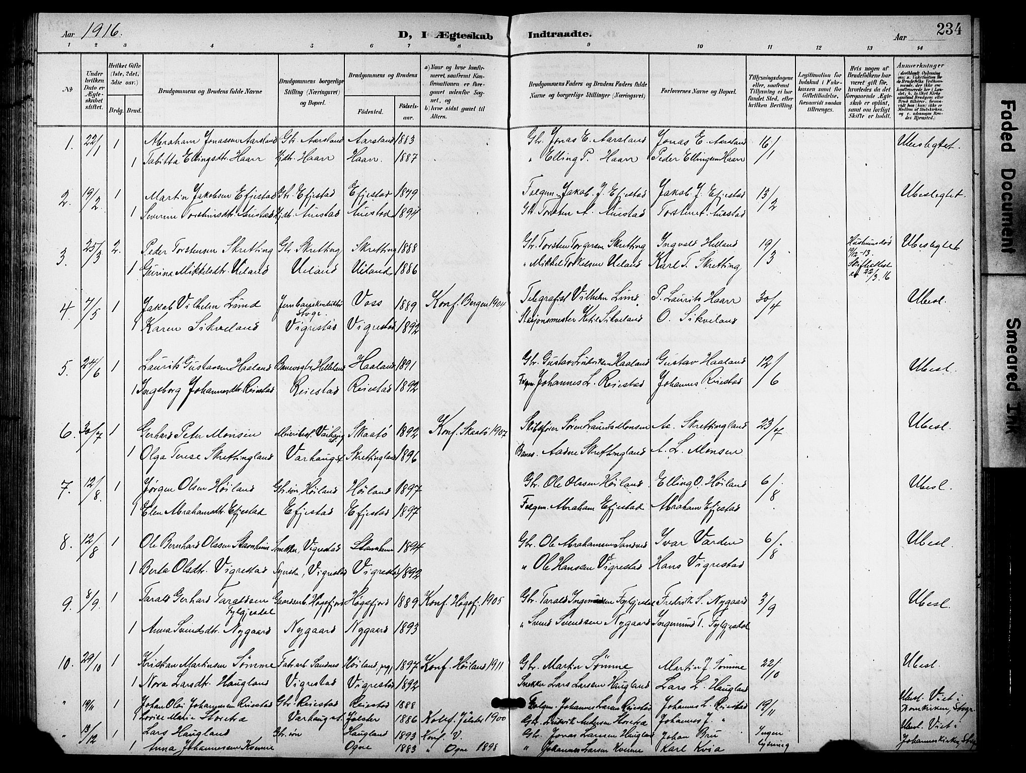 Hå sokneprestkontor, SAST/A-101801/001/30BB/L0006: Parish register (copy) no. B 6, 1900-1924, p. 234