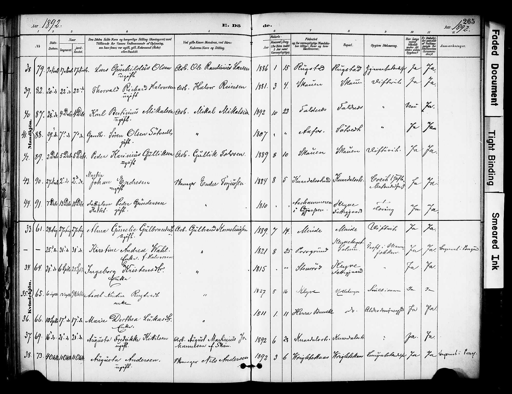 Solum kirkebøker, AV/SAKO-A-306/F/Fa/L0010: Parish register (official) no. I 10, 1888-1898, p. 265