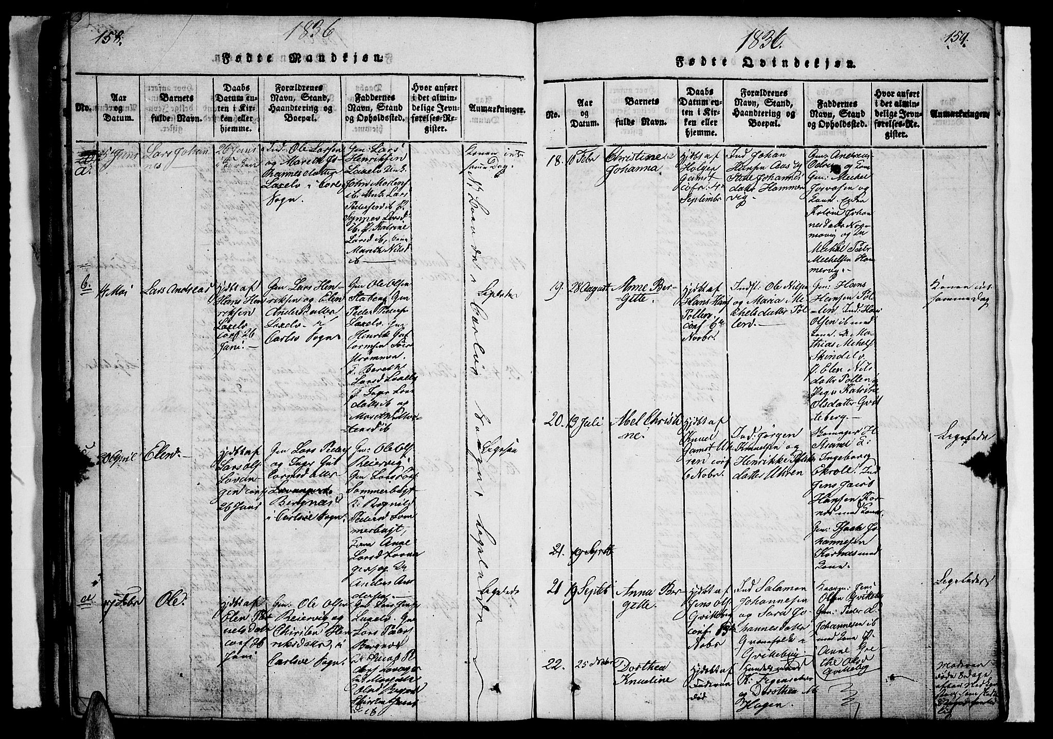 Lyngen sokneprestembete, SATØ/S-1289/H/He/Heb/L0001klokker: Parish register (copy) no. 1, 1826-1838, p. 158-159