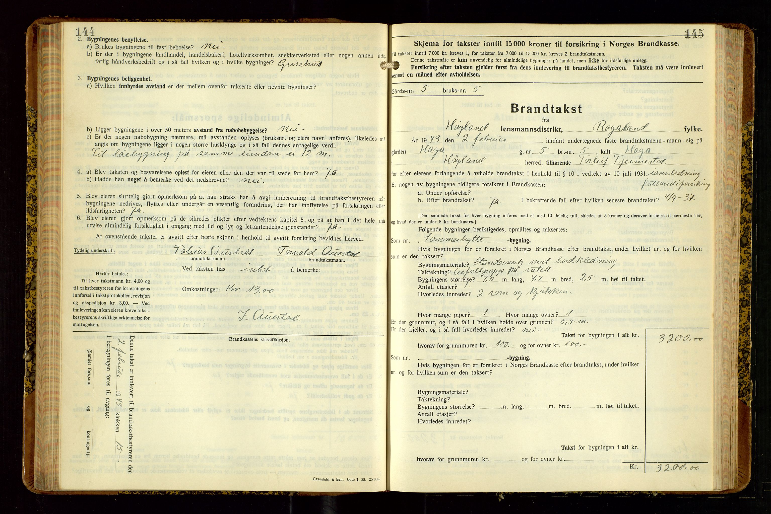 Høyland/Sandnes lensmannskontor, AV/SAST-A-100166/Gob/L0008: "Branntakstprotokoll", 1940-1952, p. 144-145