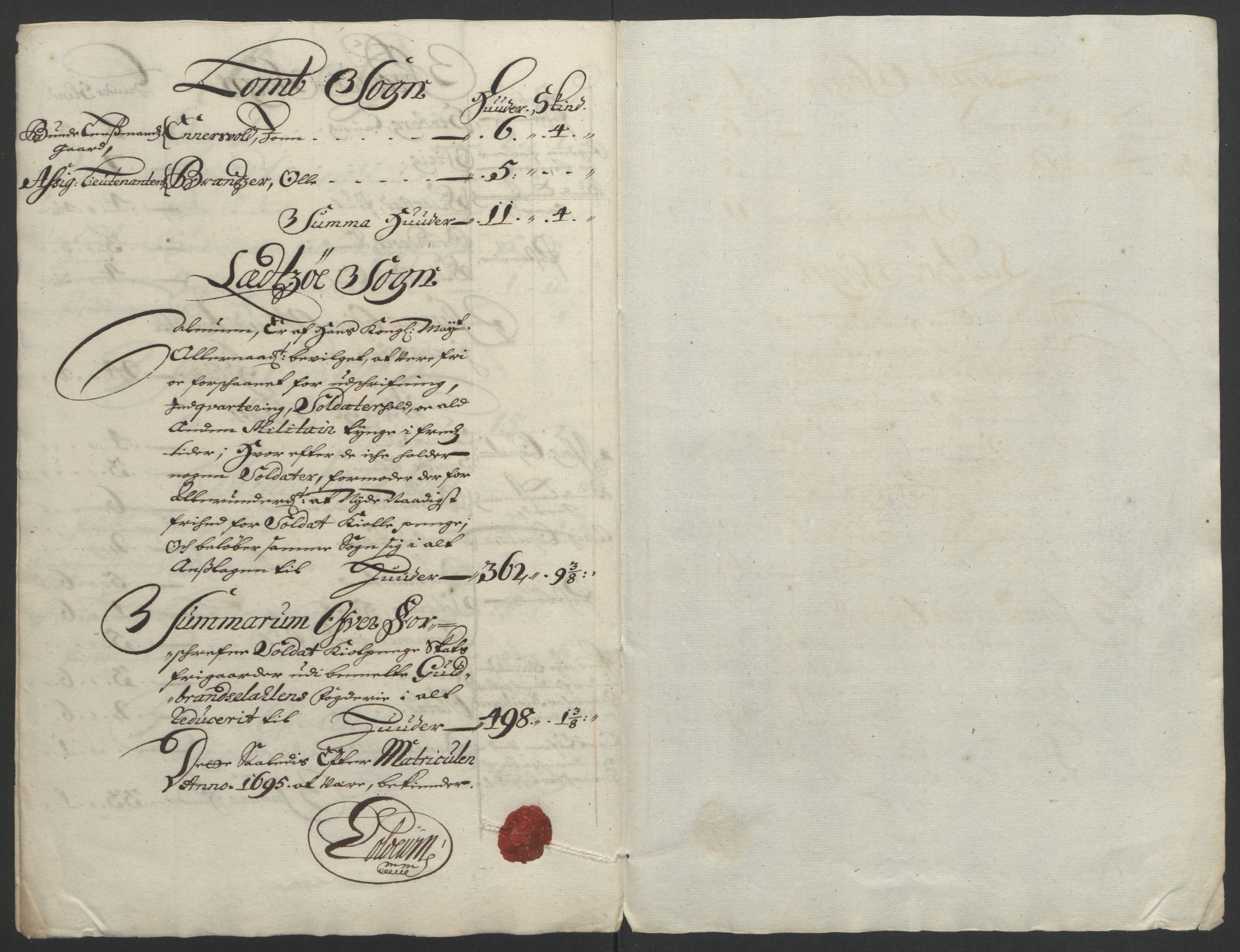 Rentekammeret inntil 1814, Reviderte regnskaper, Fogderegnskap, AV/RA-EA-4092/R17/L1169: Fogderegnskap Gudbrandsdal, 1695, p. 137