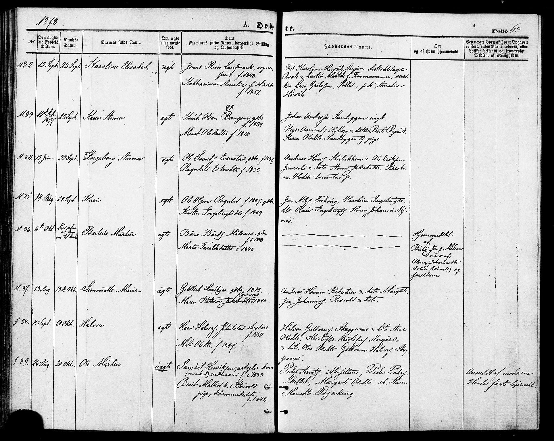 Målselv sokneprestembete, AV/SATØ-S-1311/G/Ga/Gaa/L0005kirke: Parish register (official) no. 5, 1872-1884, p. 63