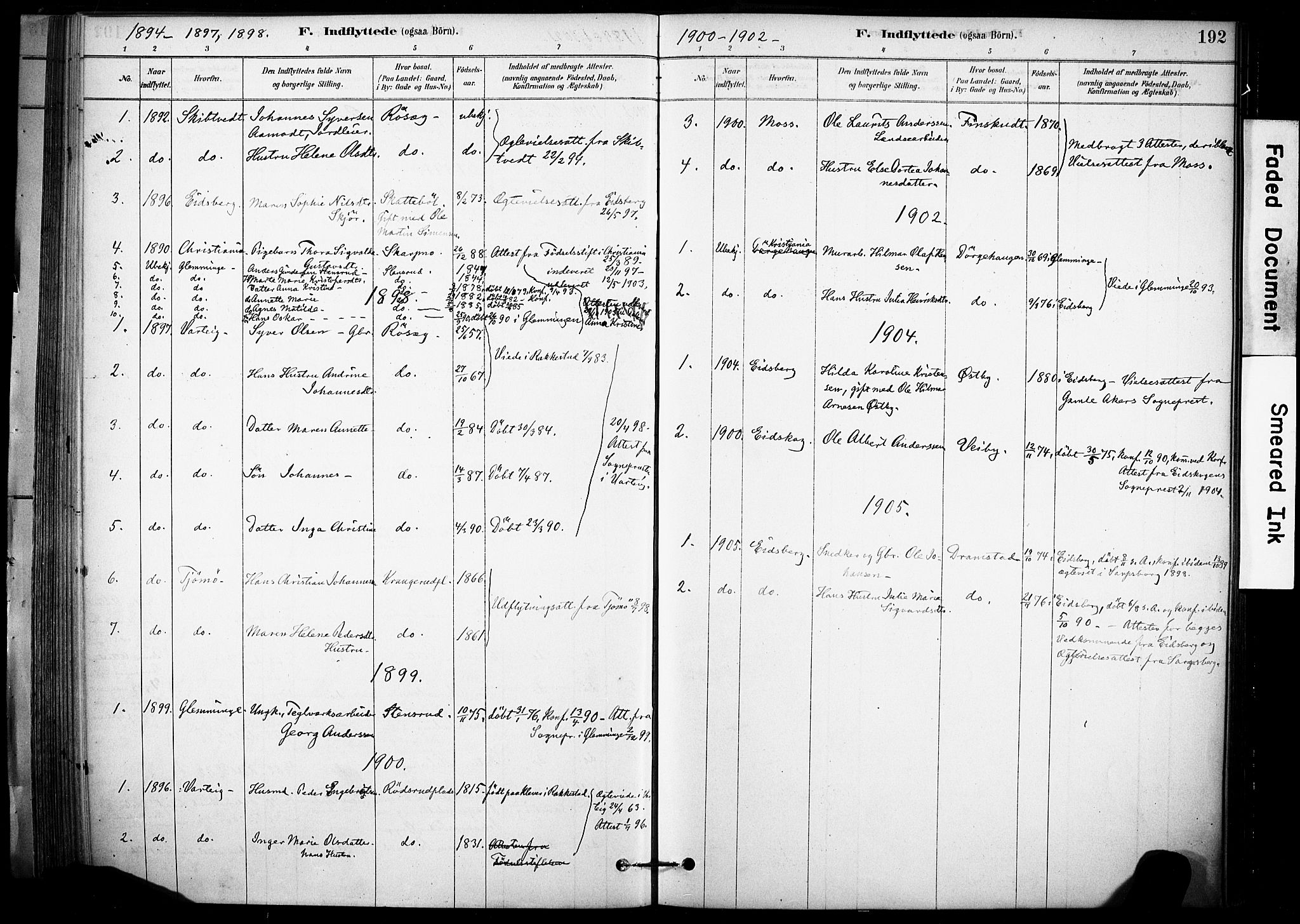 Rakkestad prestekontor Kirkebøker, AV/SAO-A-2008/F/Fc/L0001: Parish register (official) no. III 1, 1878-1905, p. 192