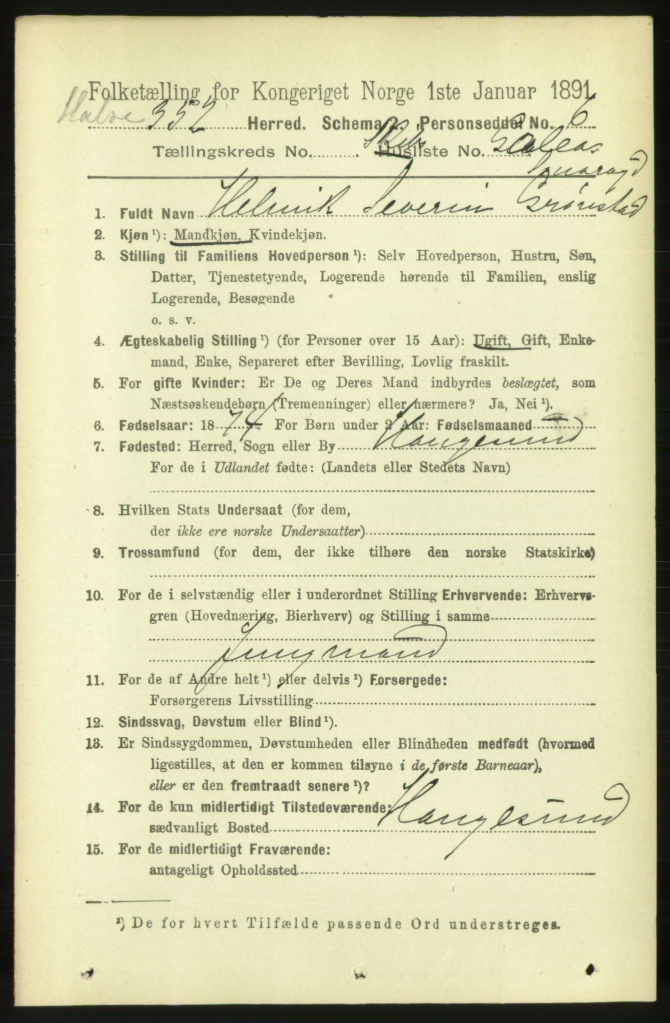 RA, 1891 census for 1571 Halsa, 1891, p. 1865