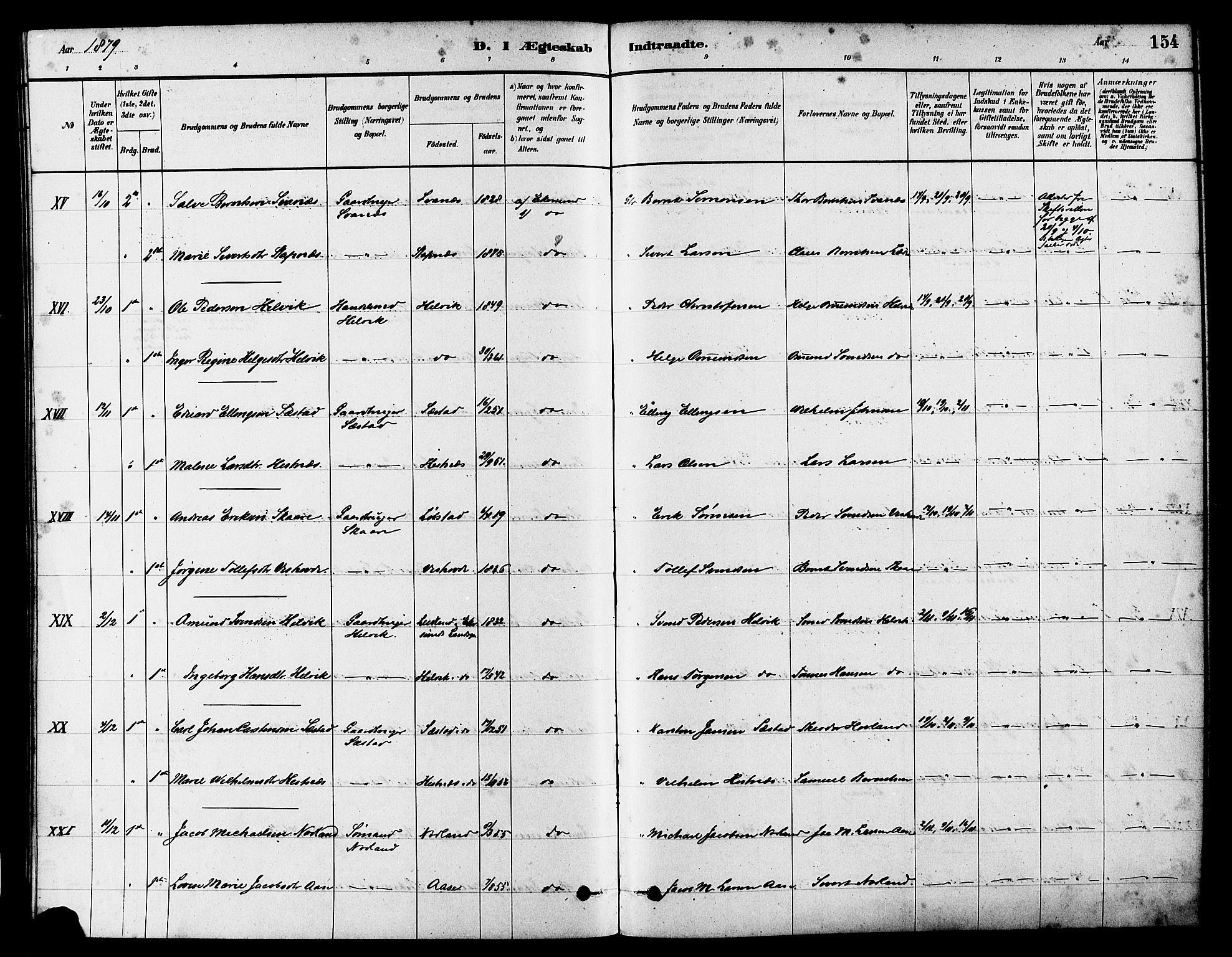 Eigersund sokneprestkontor, AV/SAST-A-101807/S08/L0017: Parish register (official) no. A 14, 1879-1892, p. 154