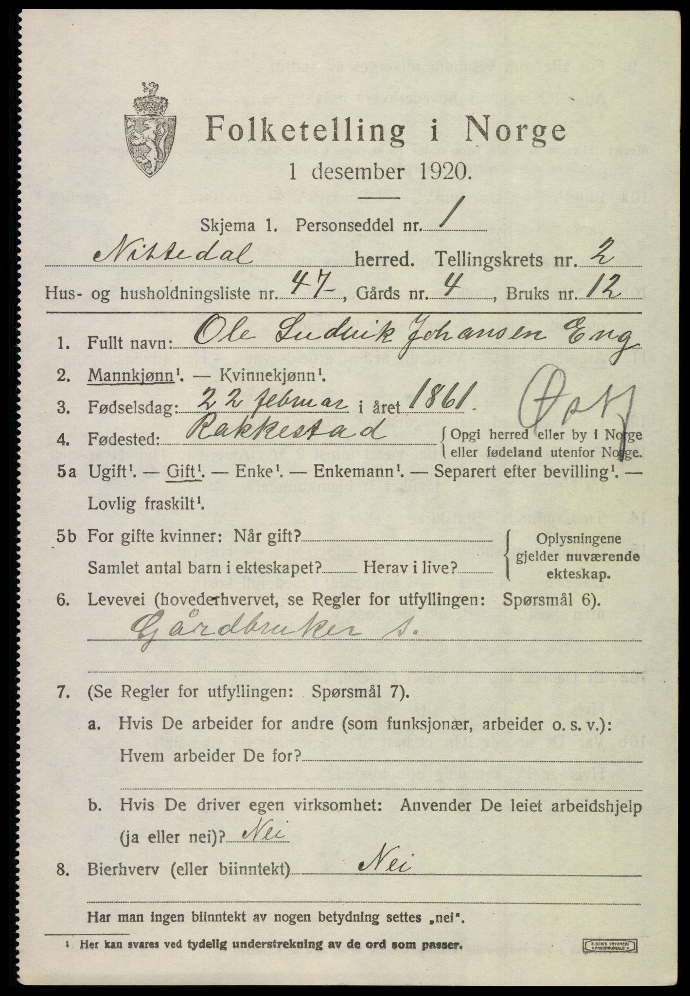 SAO, 1920 census for Nittedal, 1920, p. 2420