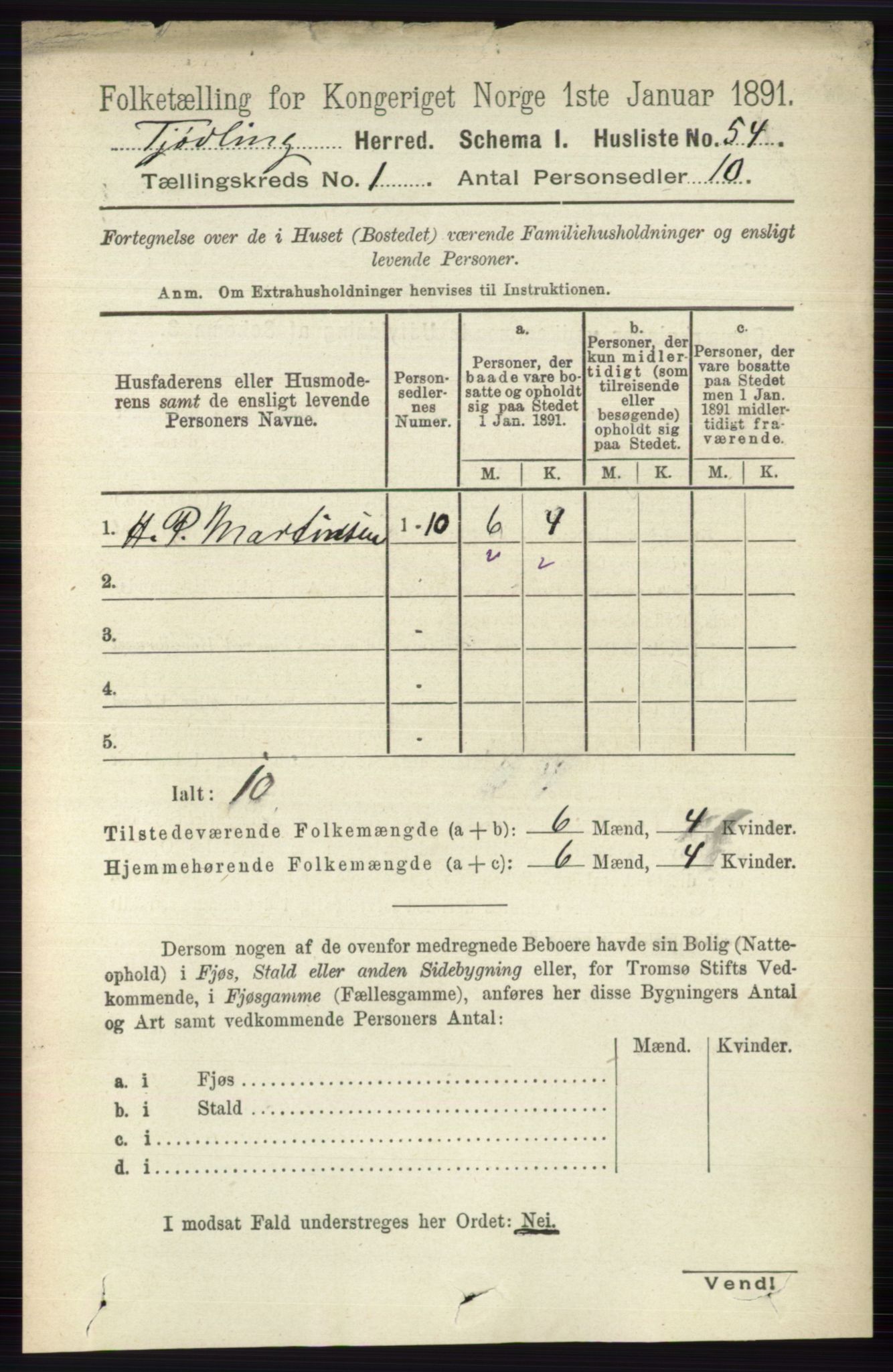 RA, 1891 census for 0725 Tjølling, 1891, p. 81