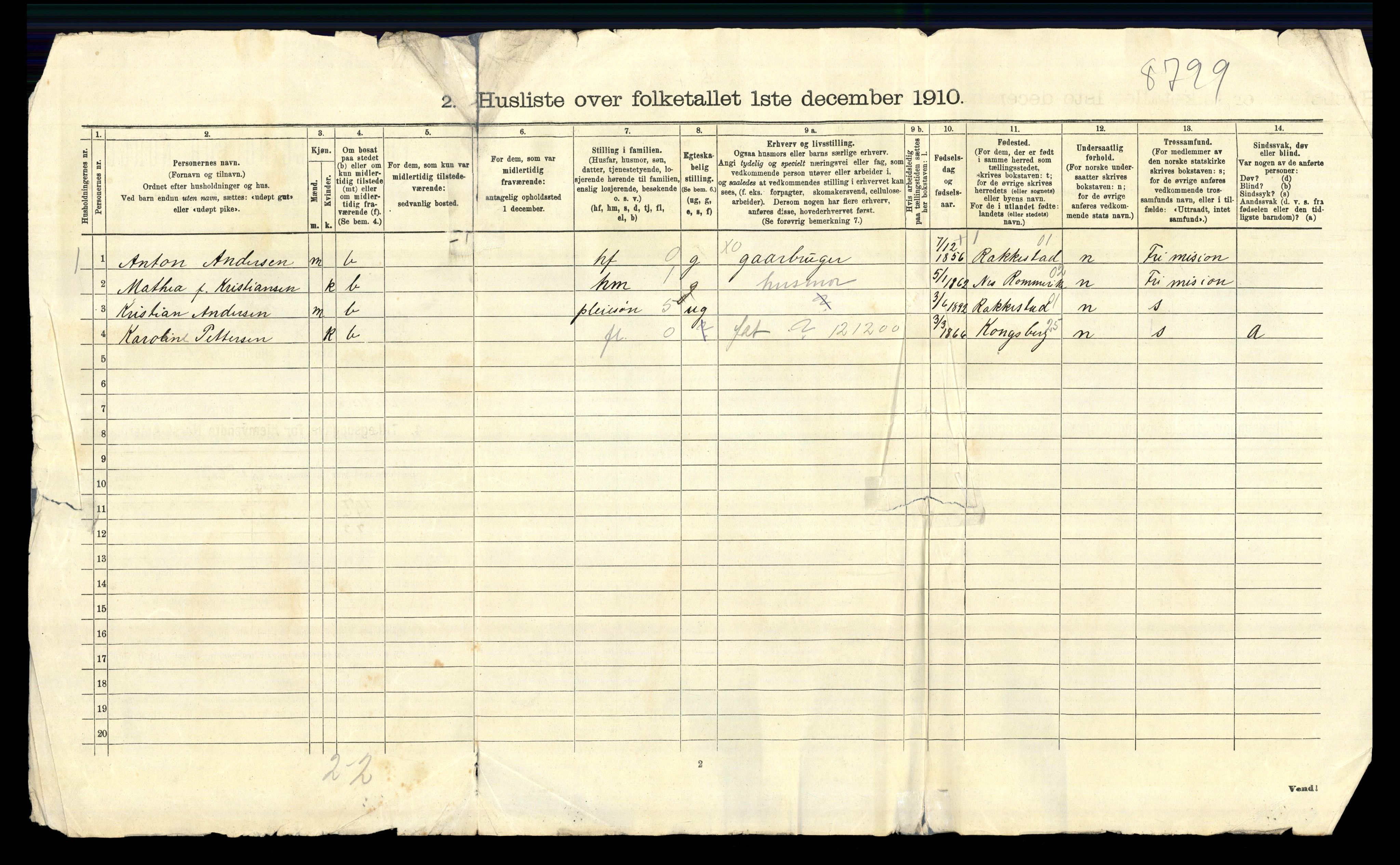 RA, 1910 census for Nesodden, 1910, p. 33