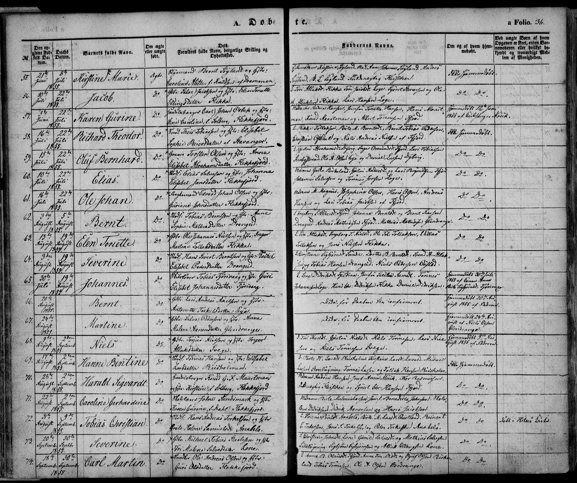 Flekkefjord sokneprestkontor, AV/SAK-1111-0012/F/Fa/Fac/L0005: Parish register (official) no. A 5, 1849-1875, p. 36