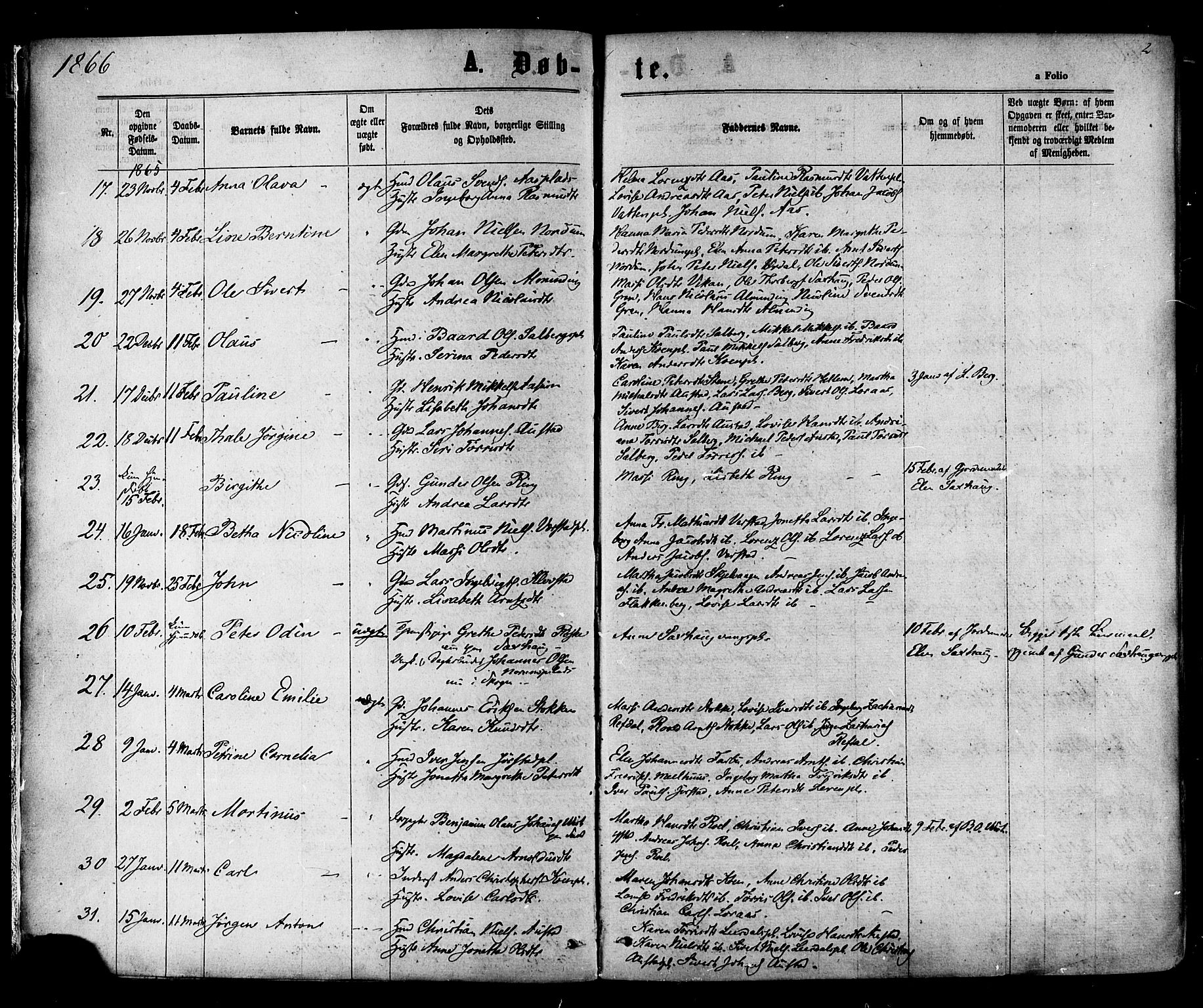 Ministerialprotokoller, klokkerbøker og fødselsregistre - Nord-Trøndelag, SAT/A-1458/730/L0284: Parish register (official) no. 730A09, 1866-1878, p. 2