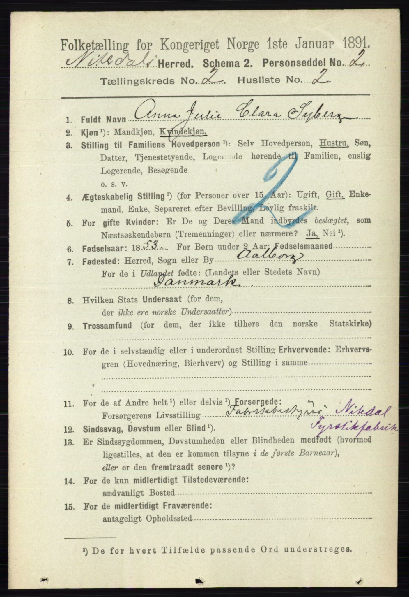 RA, 1891 census for 0233 Nittedal, 1891, p. 592