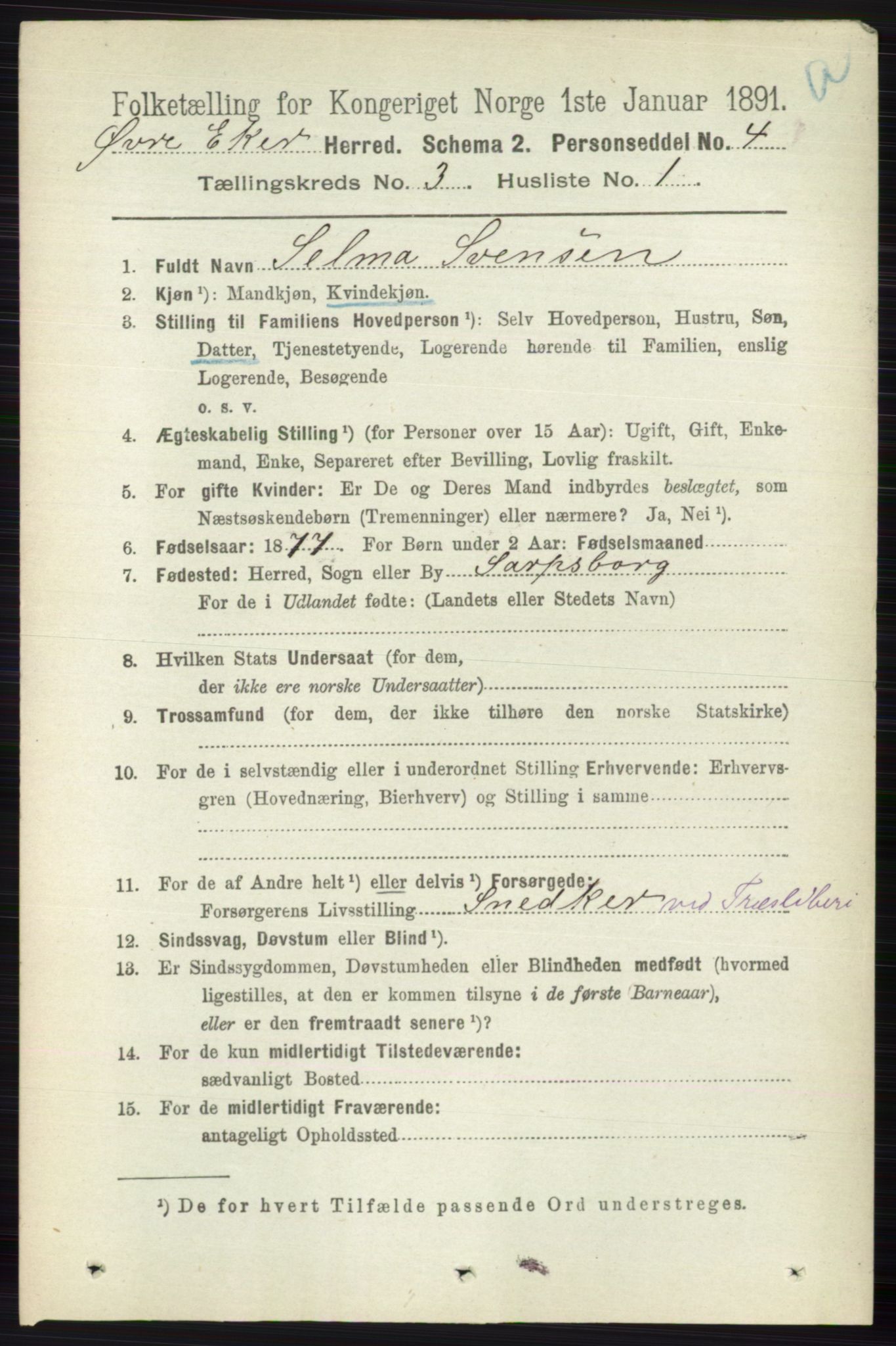 RA, 1891 census for 0624 Øvre Eiker, 1891, p. 993