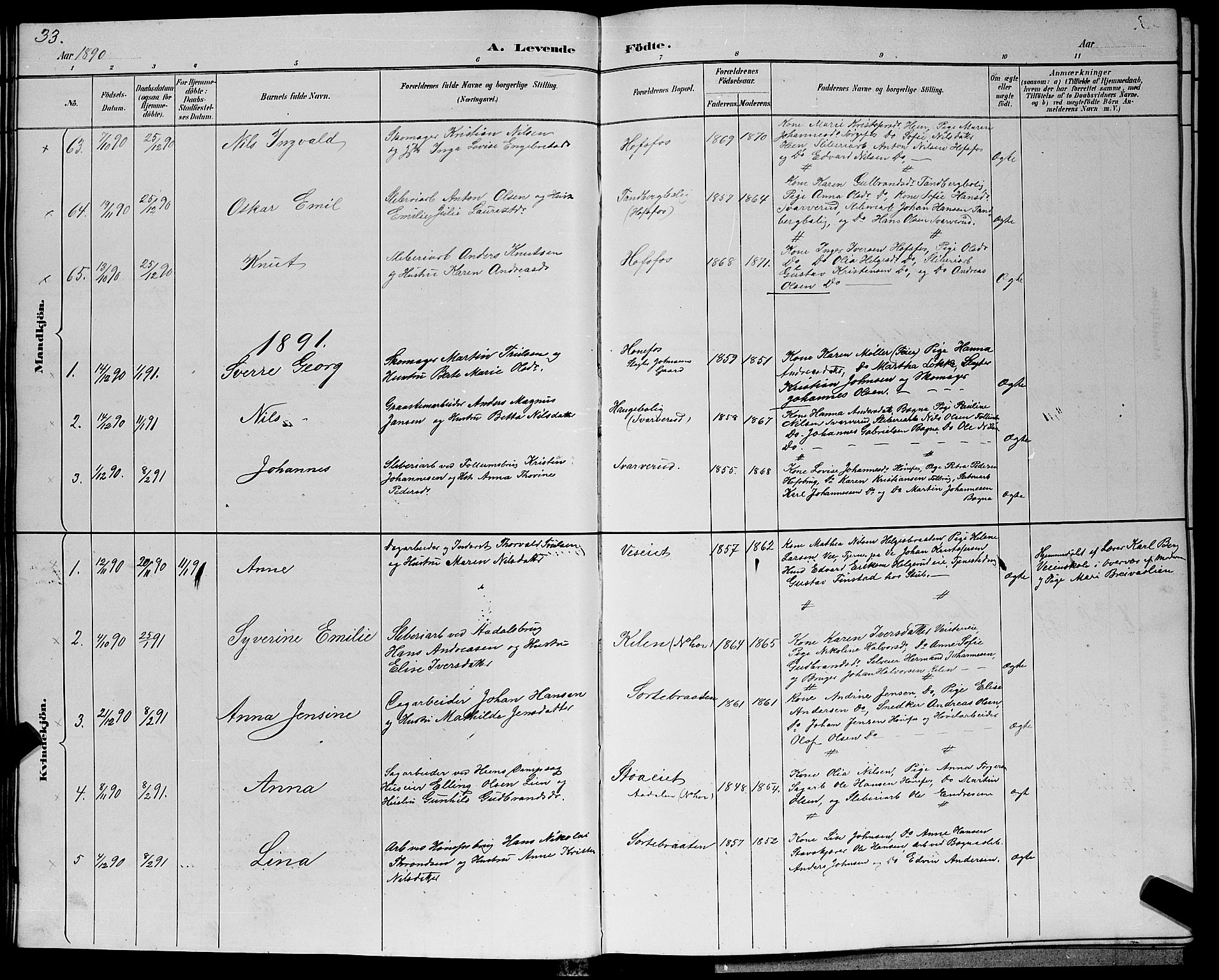 Hønefoss kirkebøker, SAKO/A-609/G/Ga/L0002: Parish register (copy) no. 2, 1888-1904, p. 33