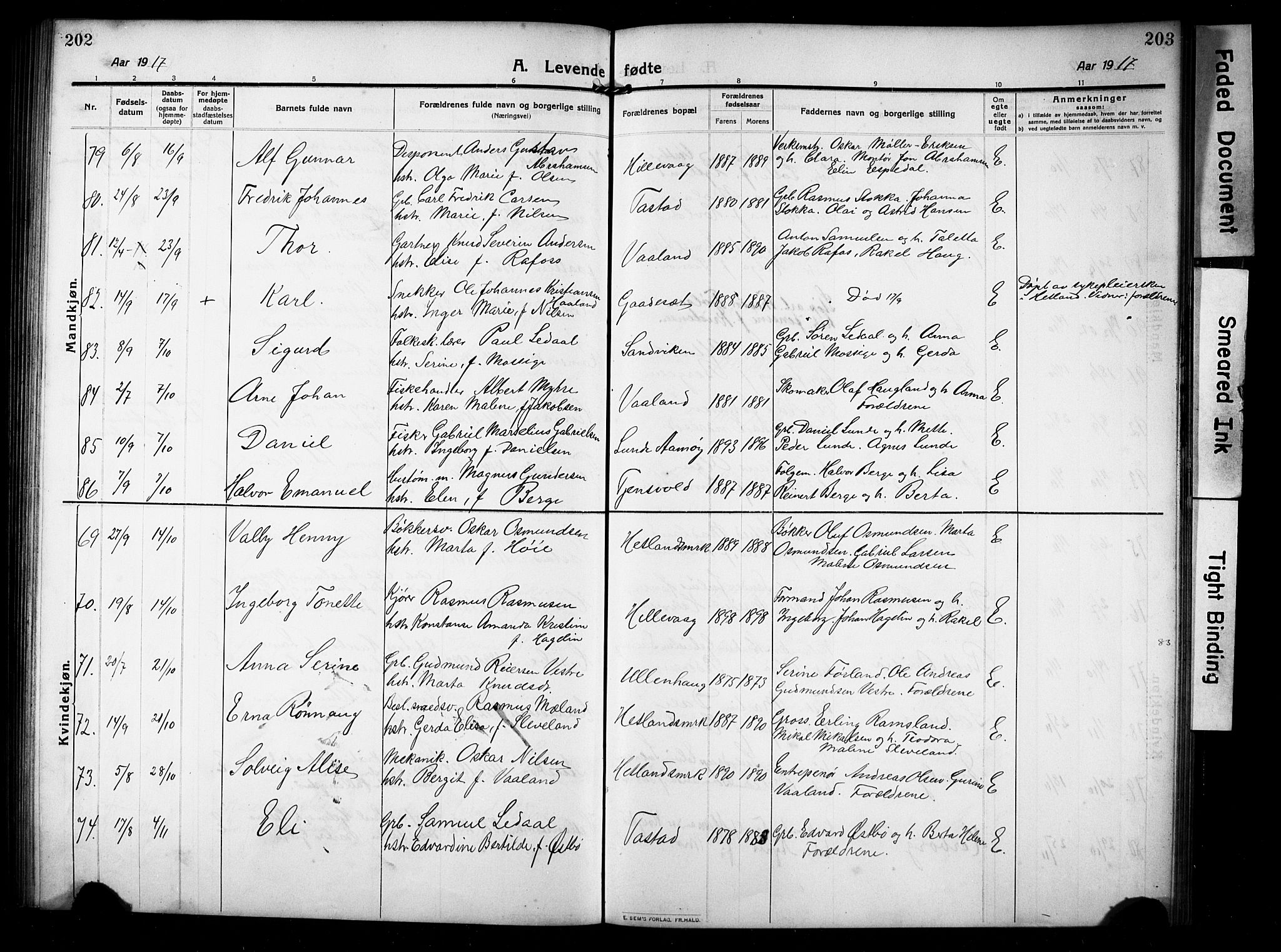 Hetland sokneprestkontor, AV/SAST-A-101826/30/30BB/L0008: Parish register (copy) no. B 8, 1910-1921, p. 202-203