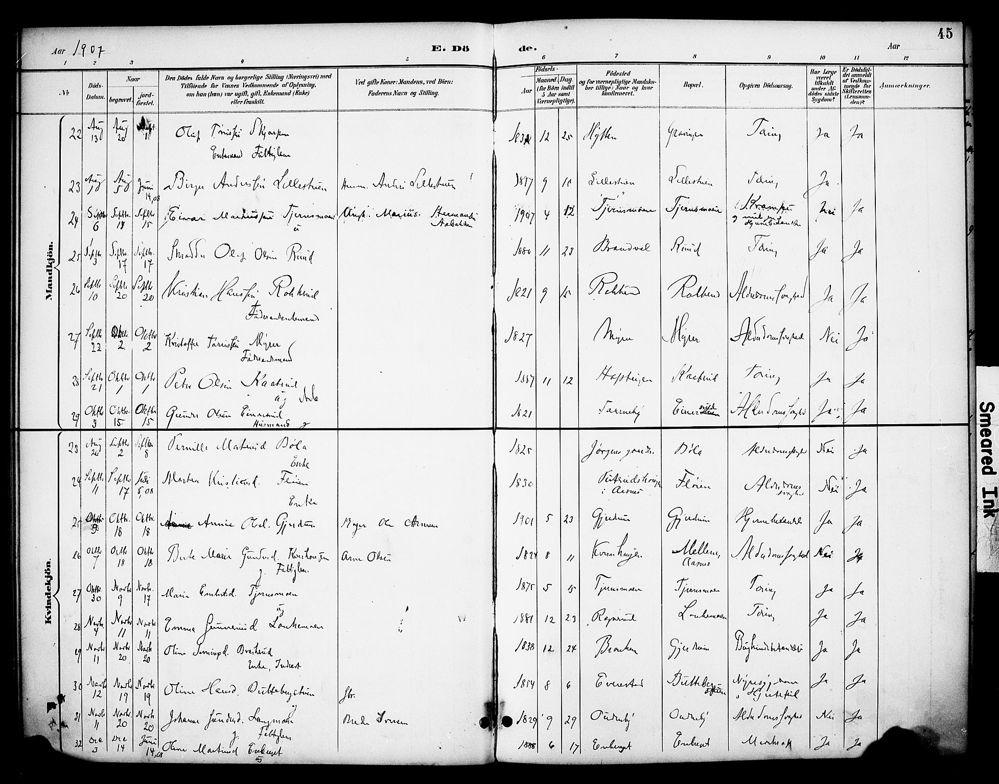 Våler prestekontor, Hedmark, AV/SAH-PREST-040/H/Ha/Haa/L0006: Parish register (official) no. 6, 1894-1908, p. 45