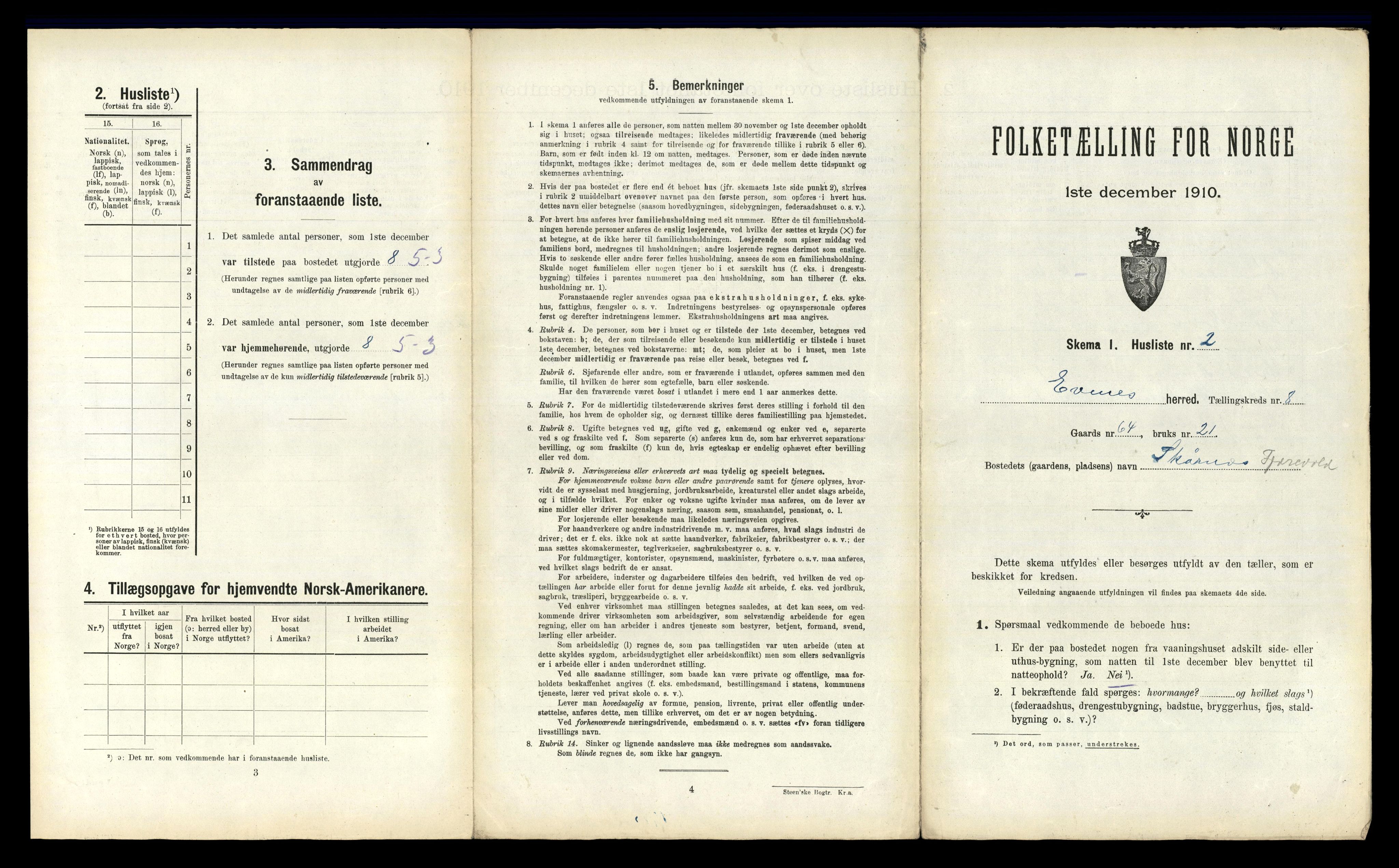 RA, 1910 census for Evenes, 1910, p. 1093