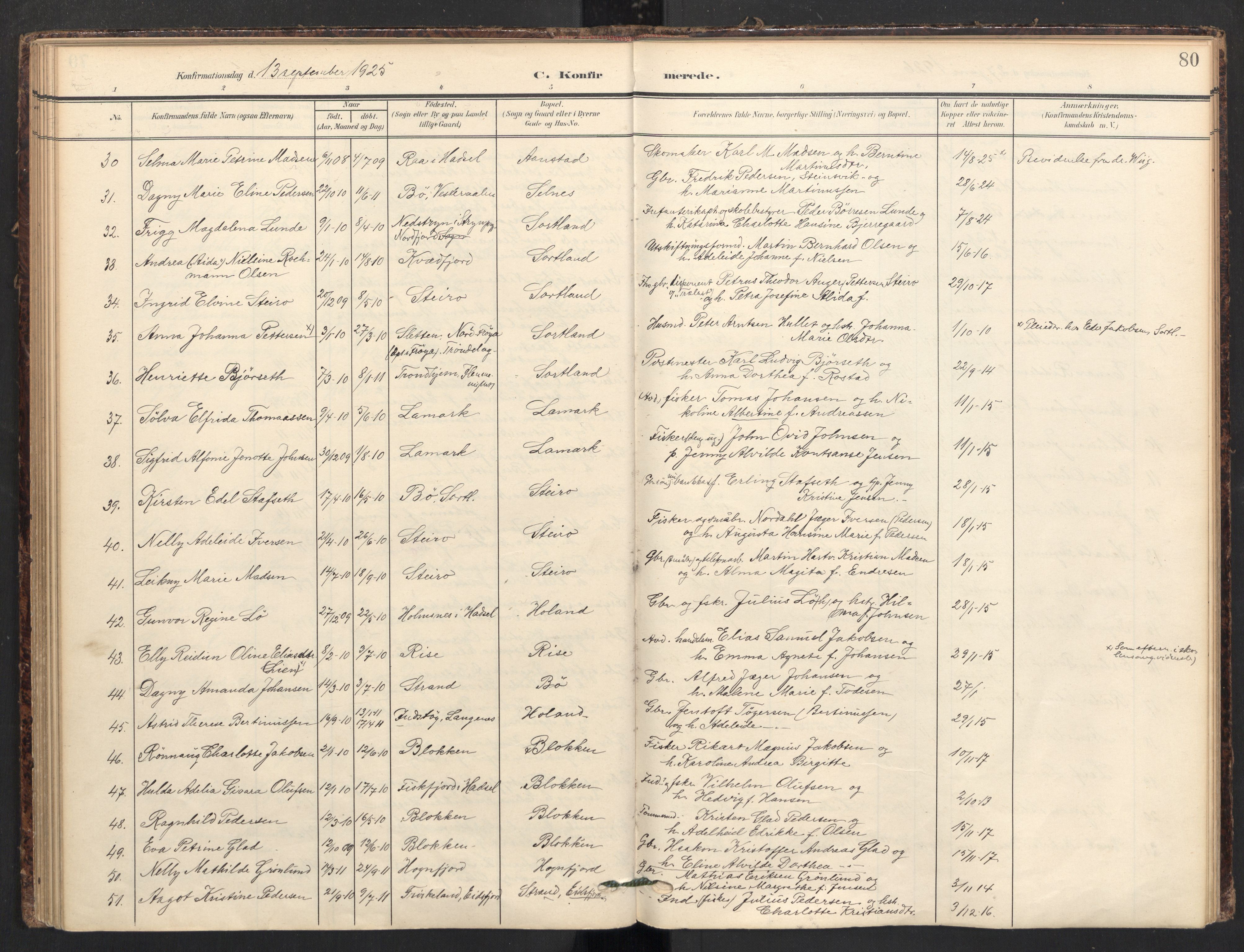 Ministerialprotokoller, klokkerbøker og fødselsregistre - Nordland, SAT/A-1459/895/L1375: Parish register (official) no. 895A10, 1907-1938, p. 80