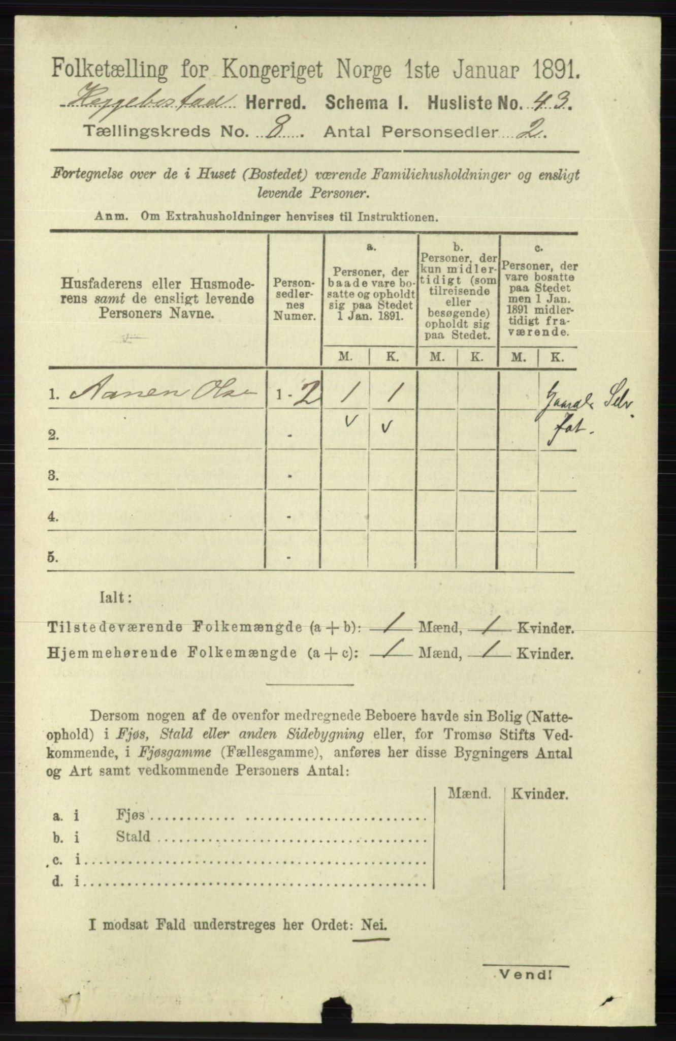 RA, 1891 census for 1034 Hægebostad, 1891, p. 2462