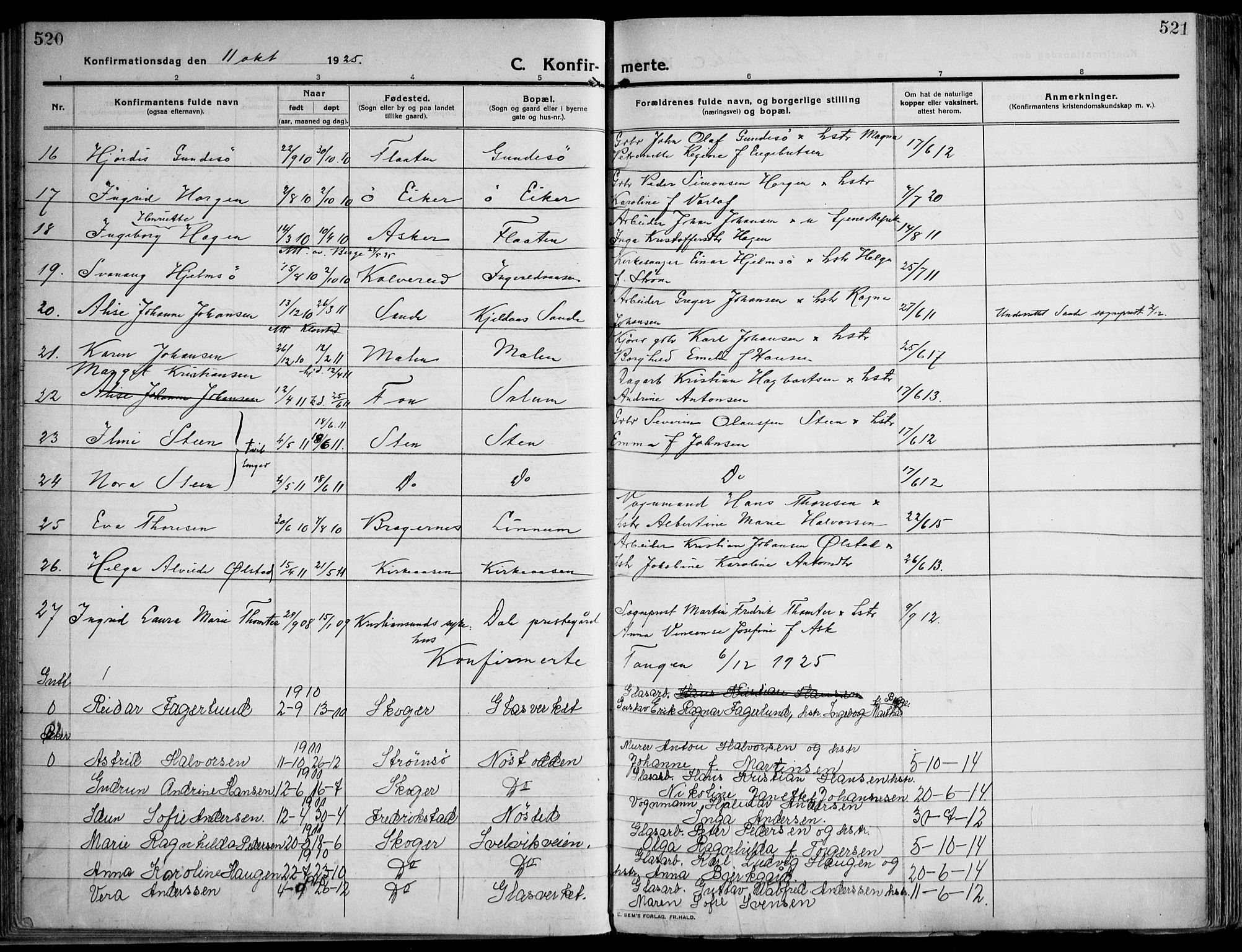 Skoger kirkebøker, AV/SAKO-A-59/F/Fa/L0007: Parish register (official) no. I 7, 1911-1936, p. 520-521