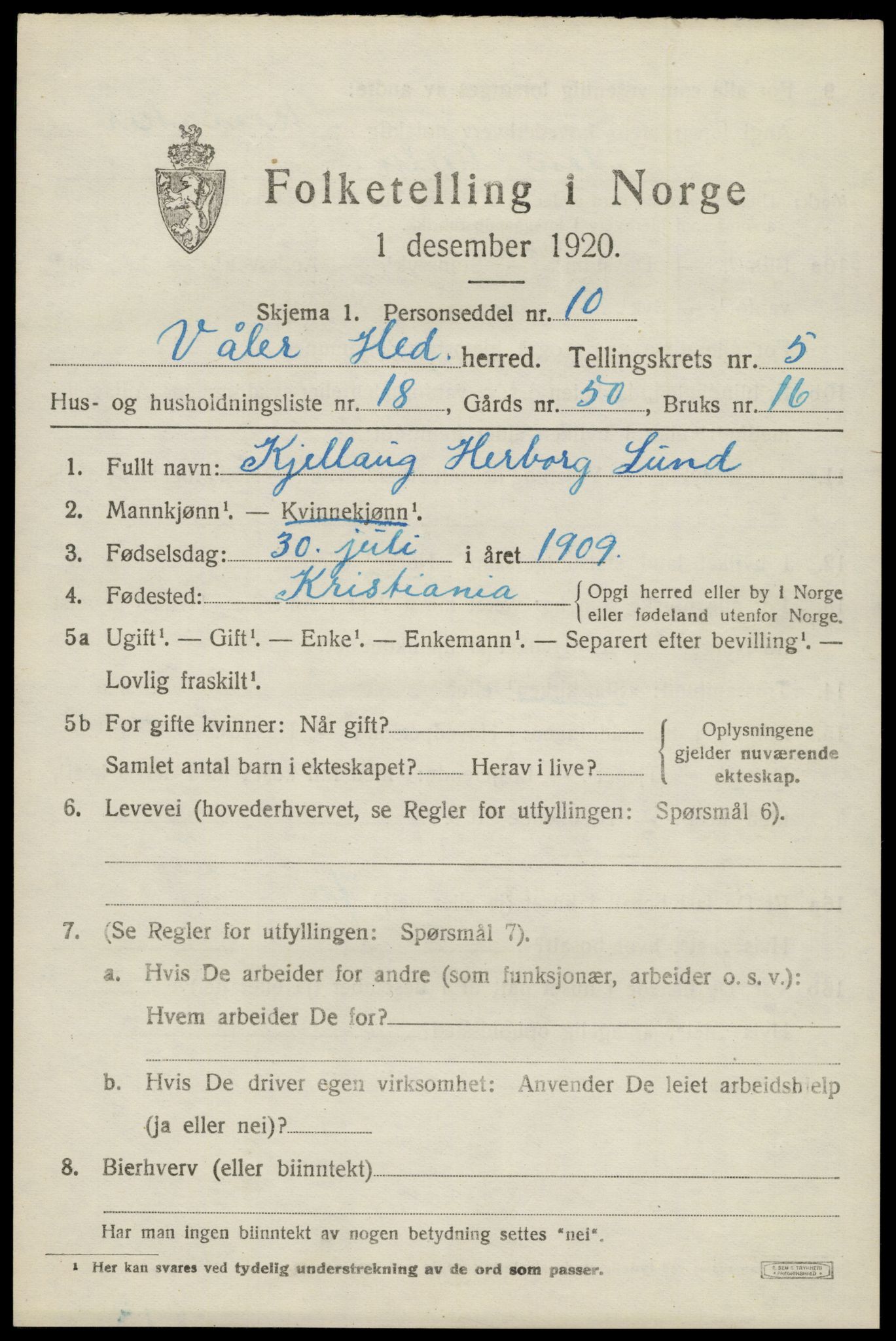 SAH, 1920 census for Våler (Hedmark), 1920, p. 5771