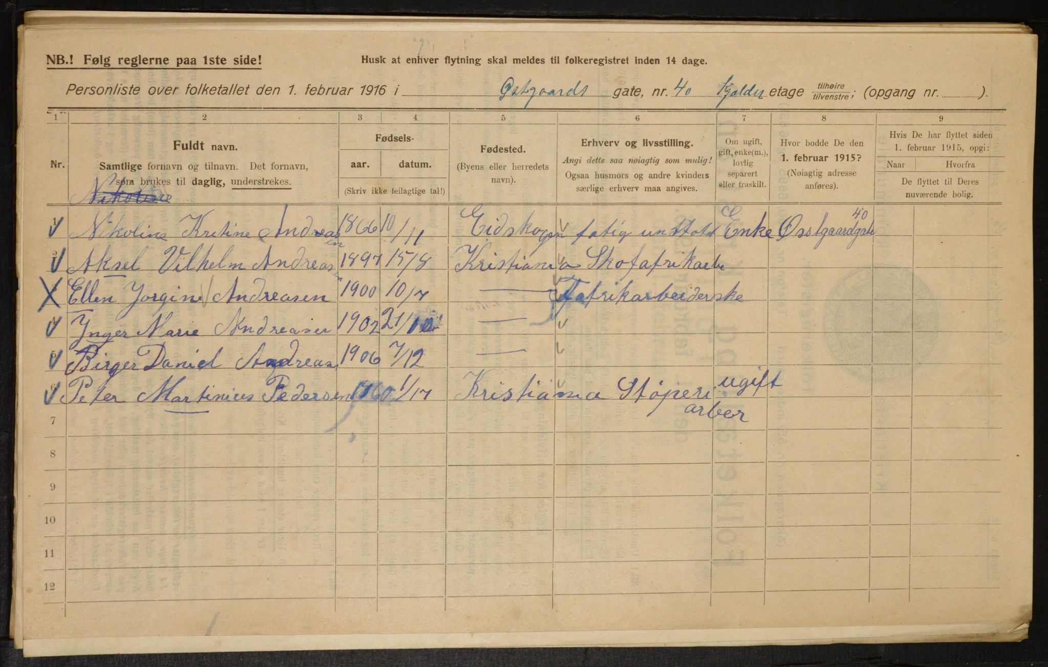 OBA, Municipal Census 1916 for Kristiania, 1916, p. 133068
