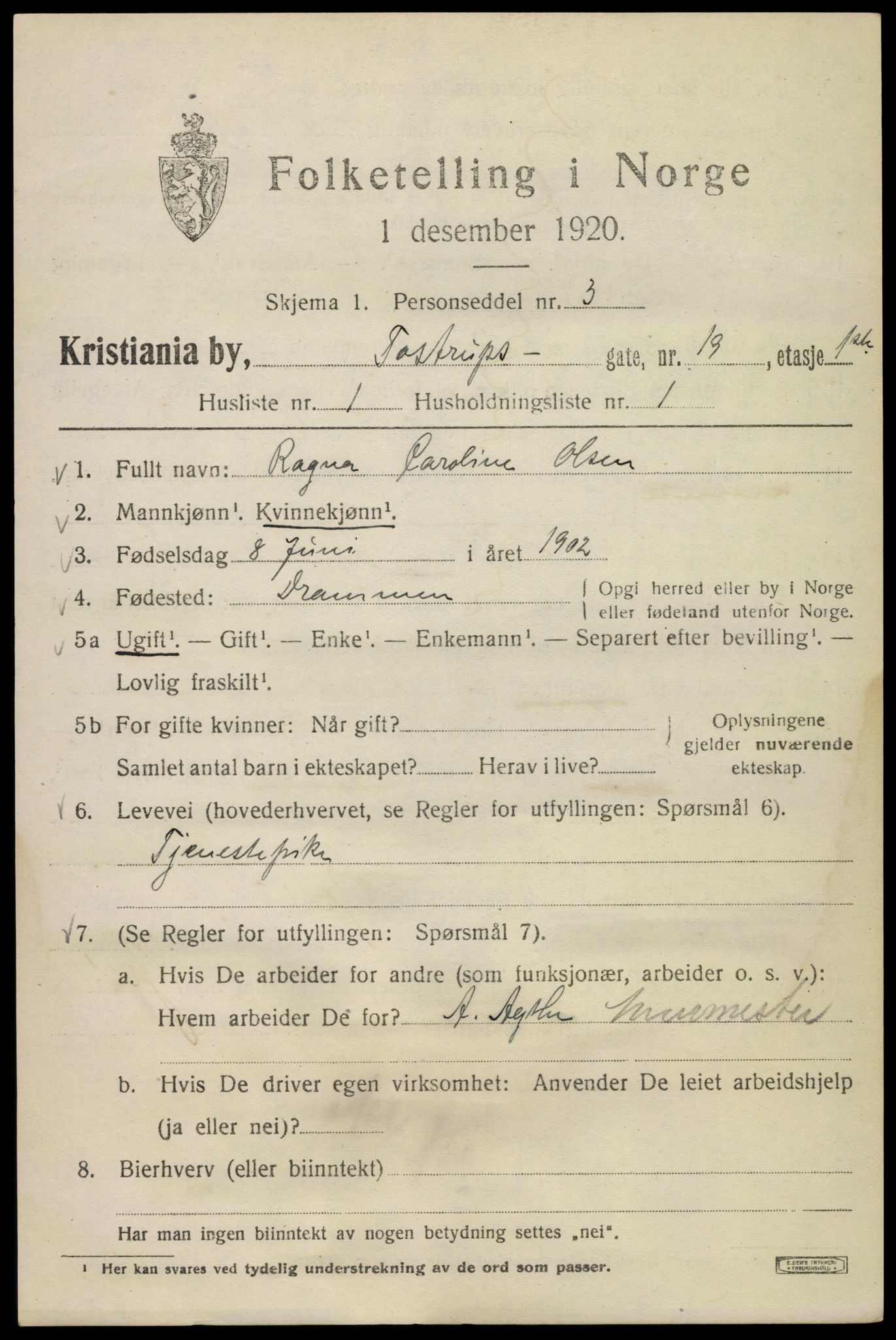 SAO, 1920 census for Kristiania, 1920, p. 595349