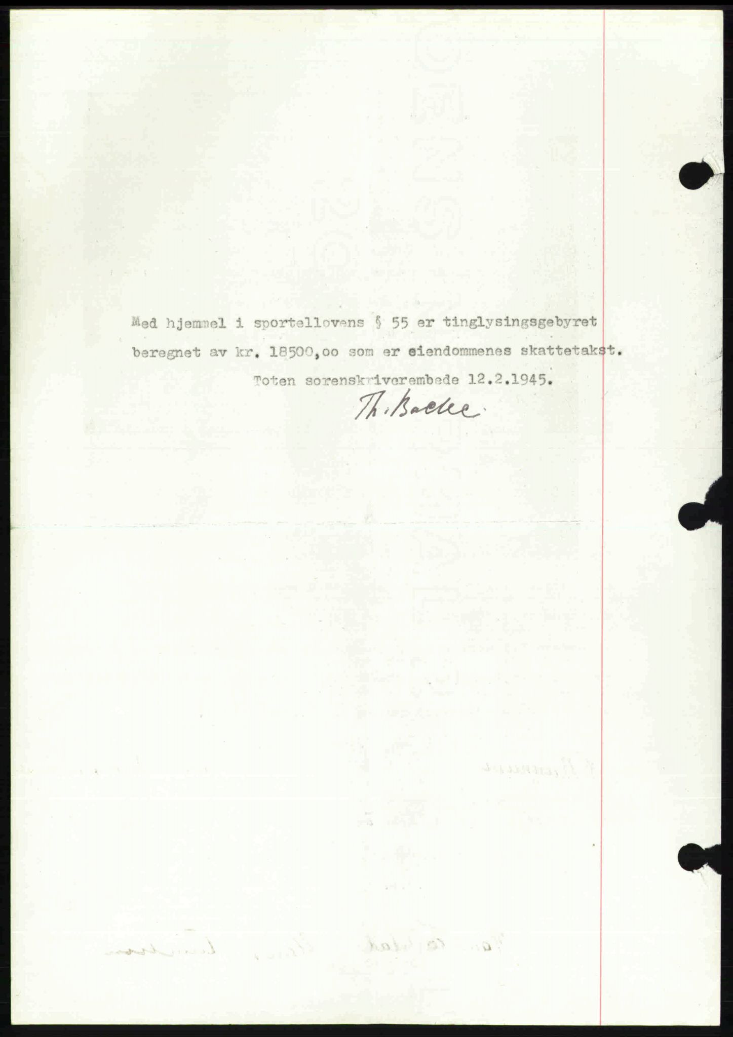Toten tingrett, SAH/TING-006/H/Hb/Hbc/L0013: Mortgage book no. Hbc-13, 1945-1945, Diary no: : 212/1945