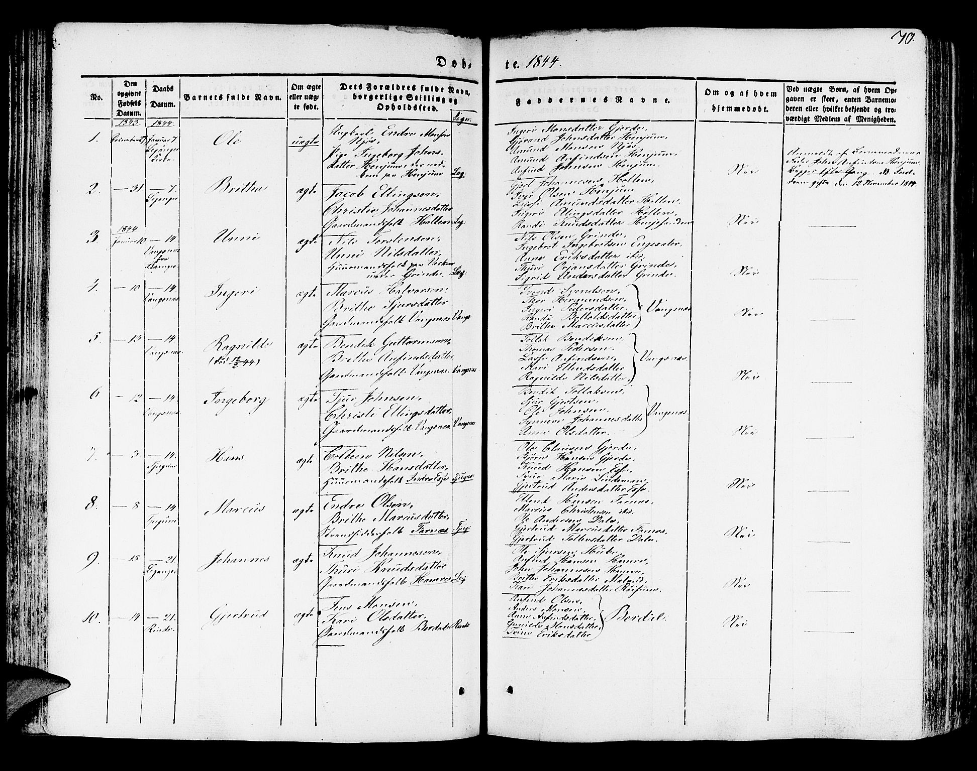 Leikanger sokneprestembete, AV/SAB-A-81001/H/Haa/Haaa/L0007: Parish register (official) no. A 7, 1838-1851, p. 70