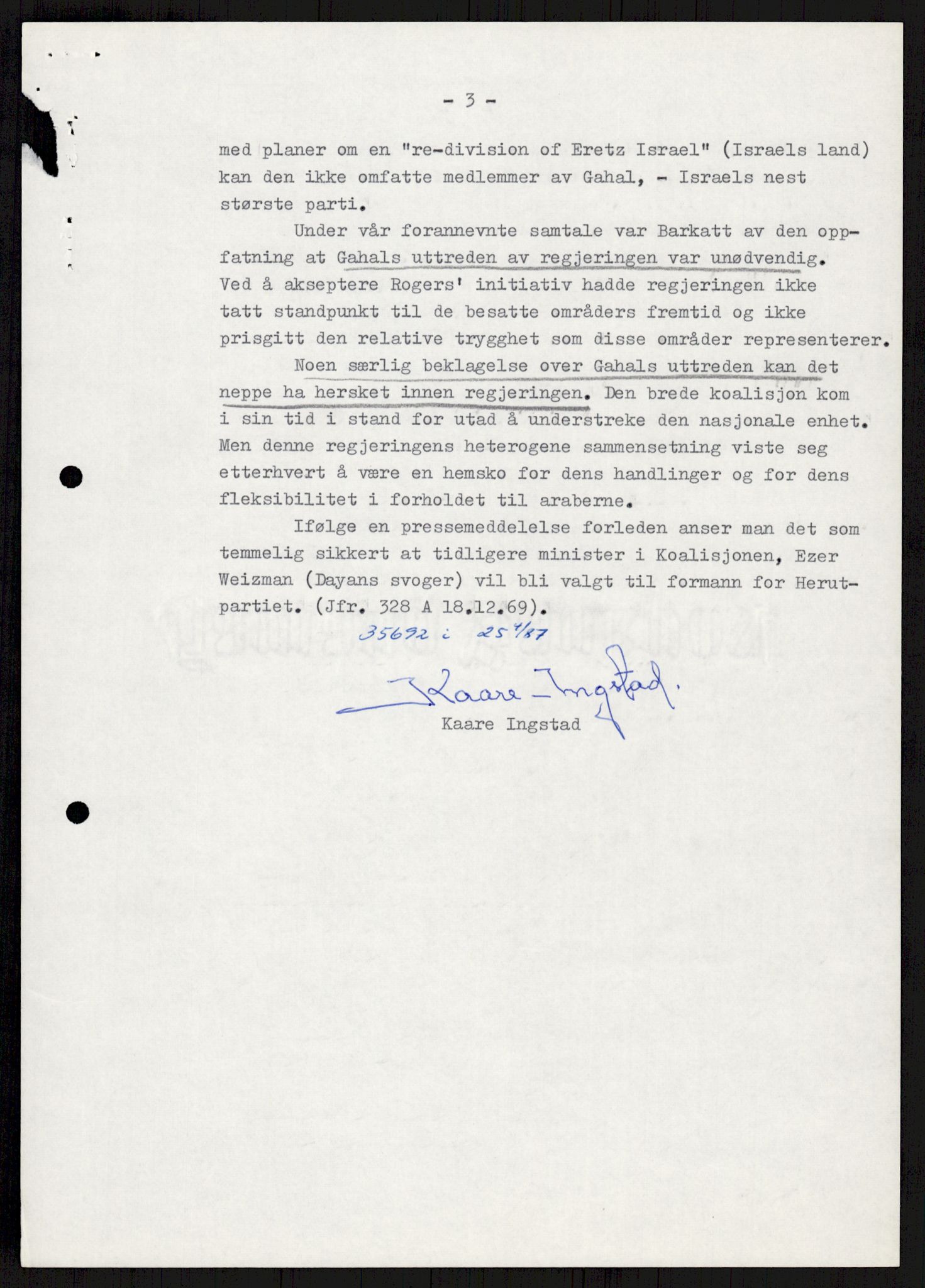 Utenriksdepartementet, hovedarkiv, AV/RA-S-6794/D/Db/Dba/L0776/0003: Verdenspolitikk. Fremmede staters politikk (G.L.) / Israel: Politikk (2 mapper), 1970-1972, p. 328