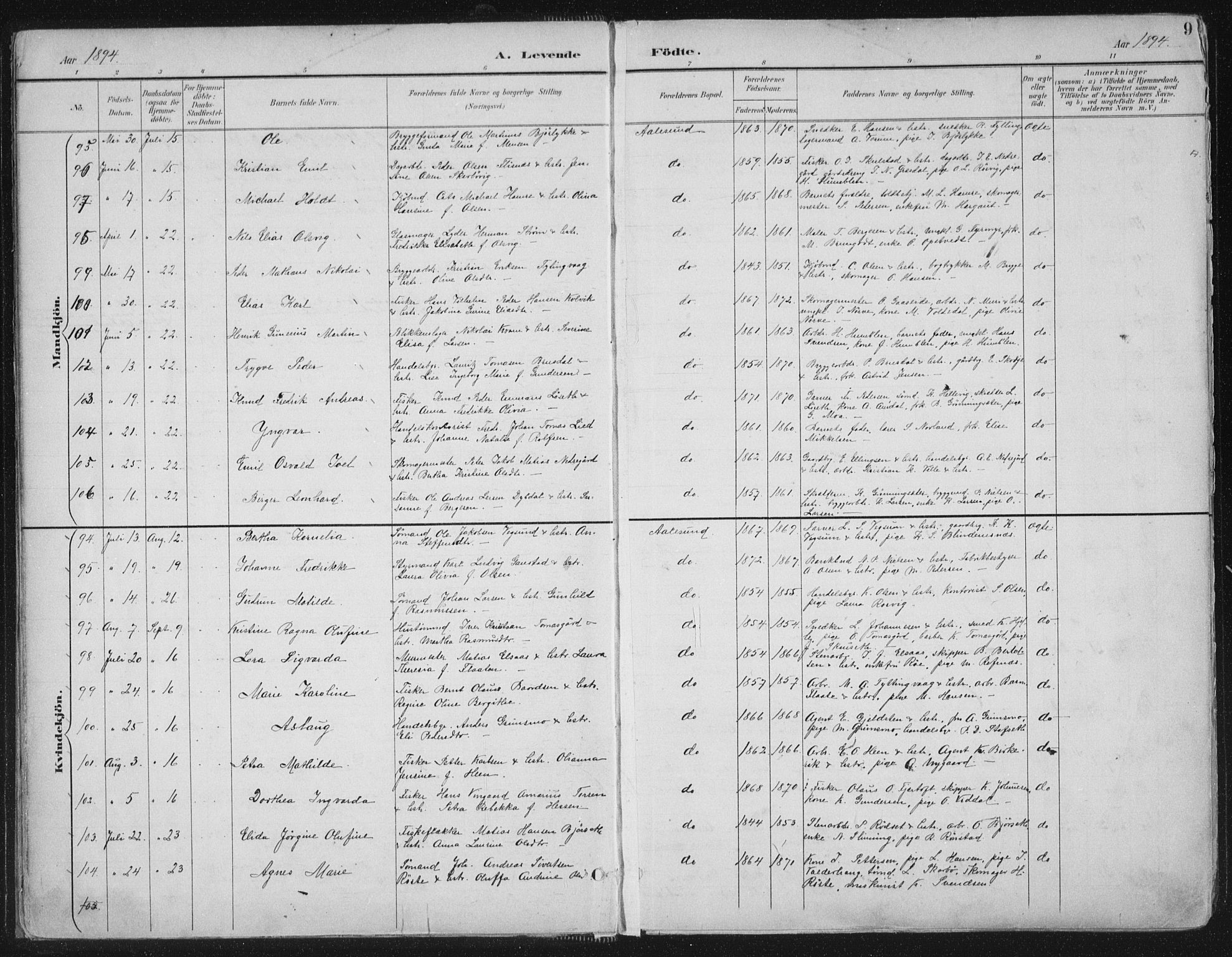 Ministerialprotokoller, klokkerbøker og fødselsregistre - Møre og Romsdal, AV/SAT-A-1454/529/L0456: Parish register (official) no. 529A06, 1894-1906, p. 9