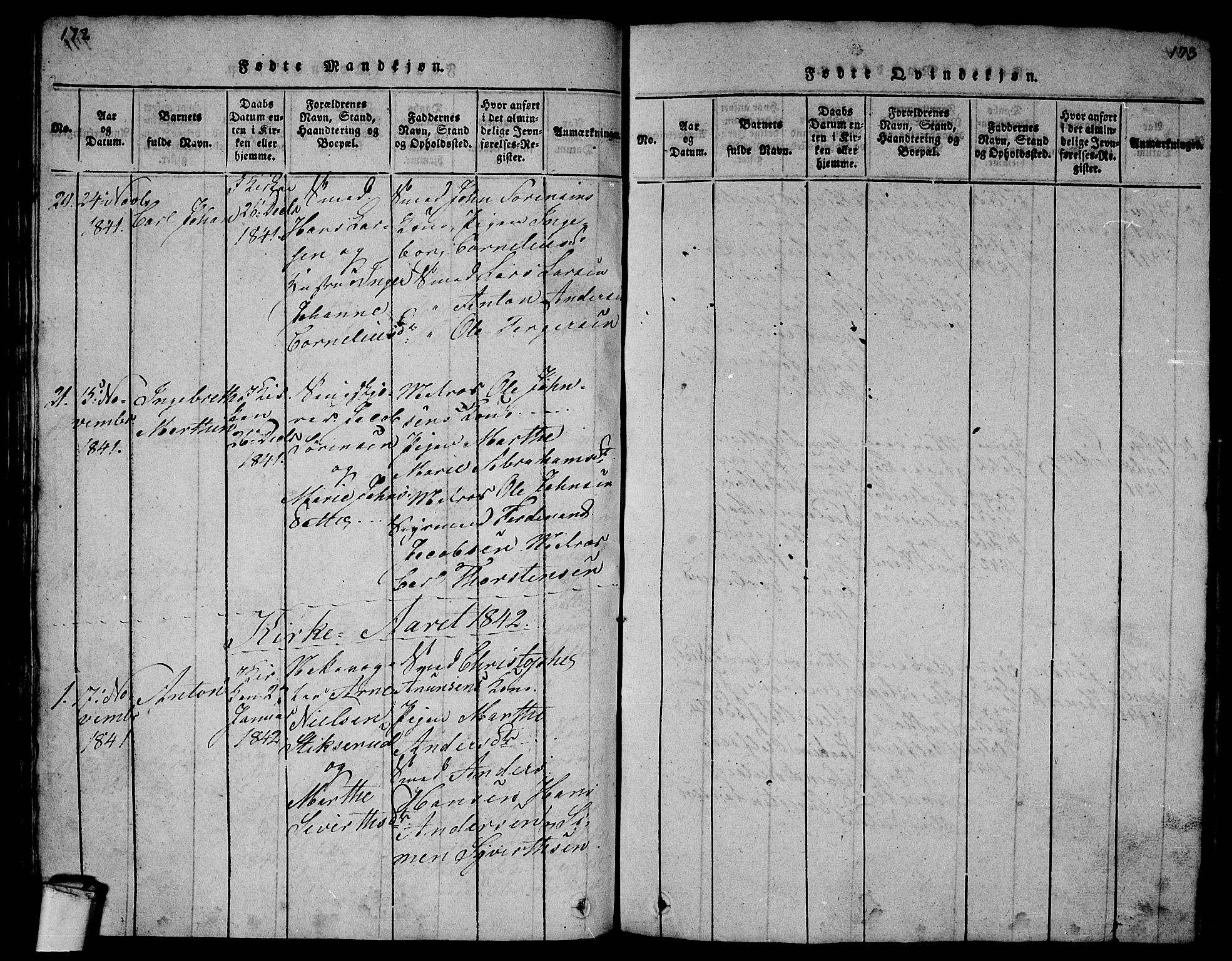 Larvik kirkebøker, AV/SAKO-A-352/G/Gb/L0001: Parish register (copy) no. II 1, 1818-1843, p. 172-173