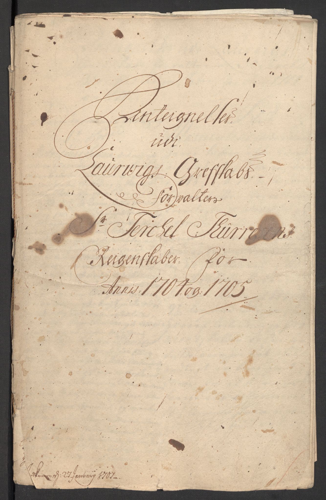 Rentekammeret inntil 1814, Reviderte regnskaper, Fogderegnskap, RA/EA-4092/R33/L1978: Fogderegnskap Larvik grevskap, 1704-1705, p. 425