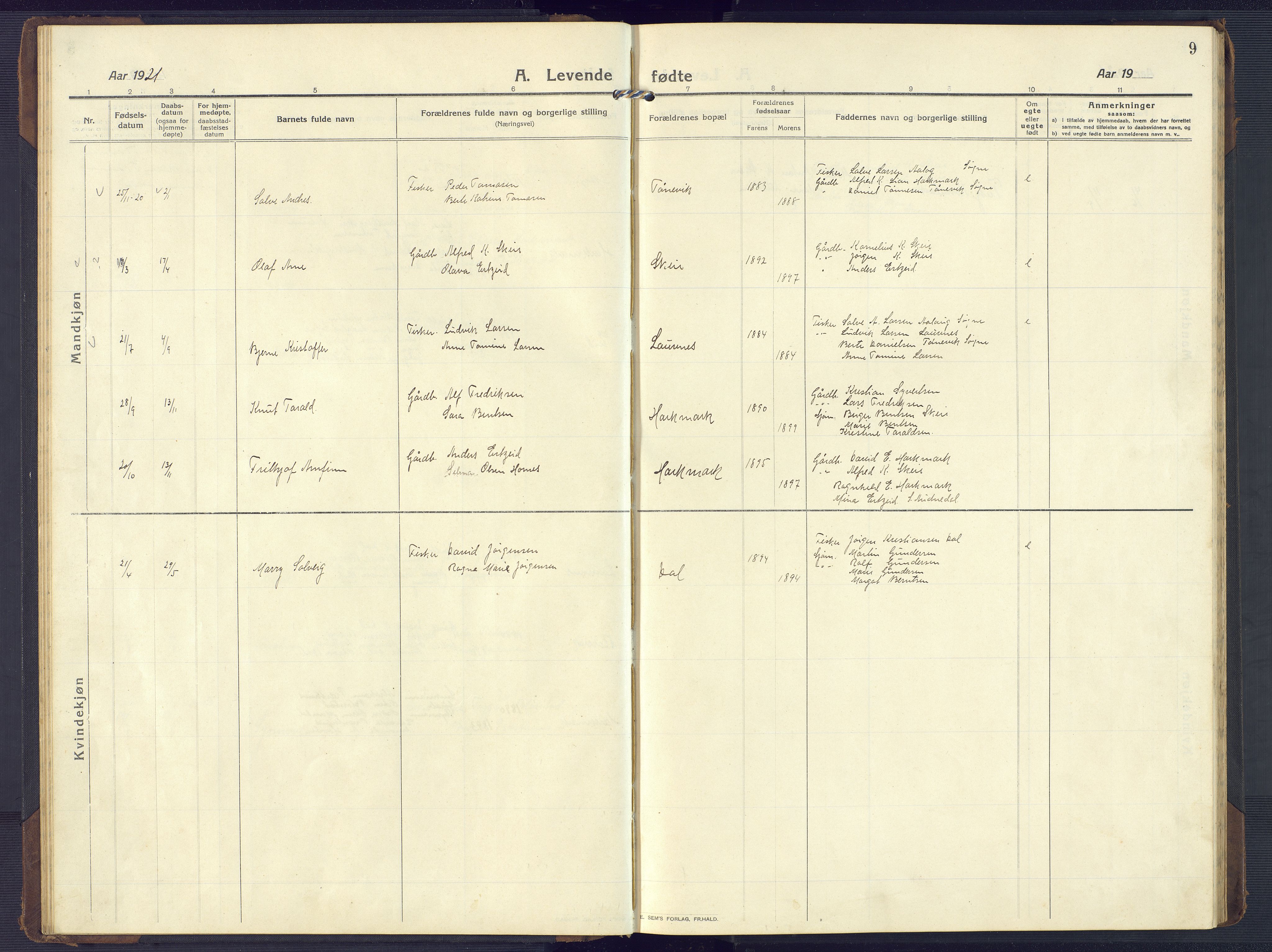 Mandal sokneprestkontor, SAK/1111-0030/F/Fb/Fbb/L0005: Parish register (copy) no. B 5, 1913-1957, p. 9