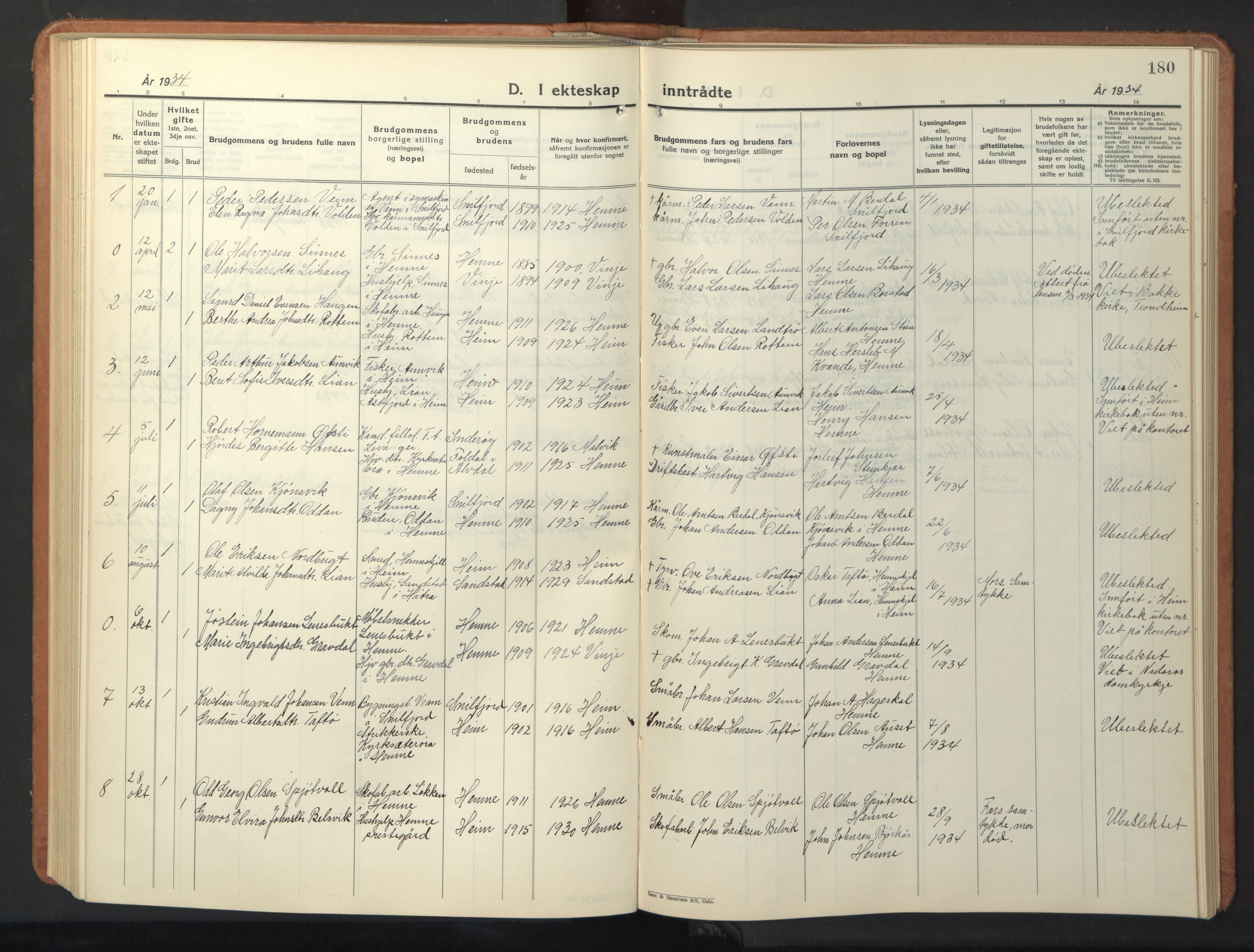 Ministerialprotokoller, klokkerbøker og fødselsregistre - Sør-Trøndelag, SAT/A-1456/630/L0508: Parish register (copy) no. 630C06, 1933-1950, p. 180
