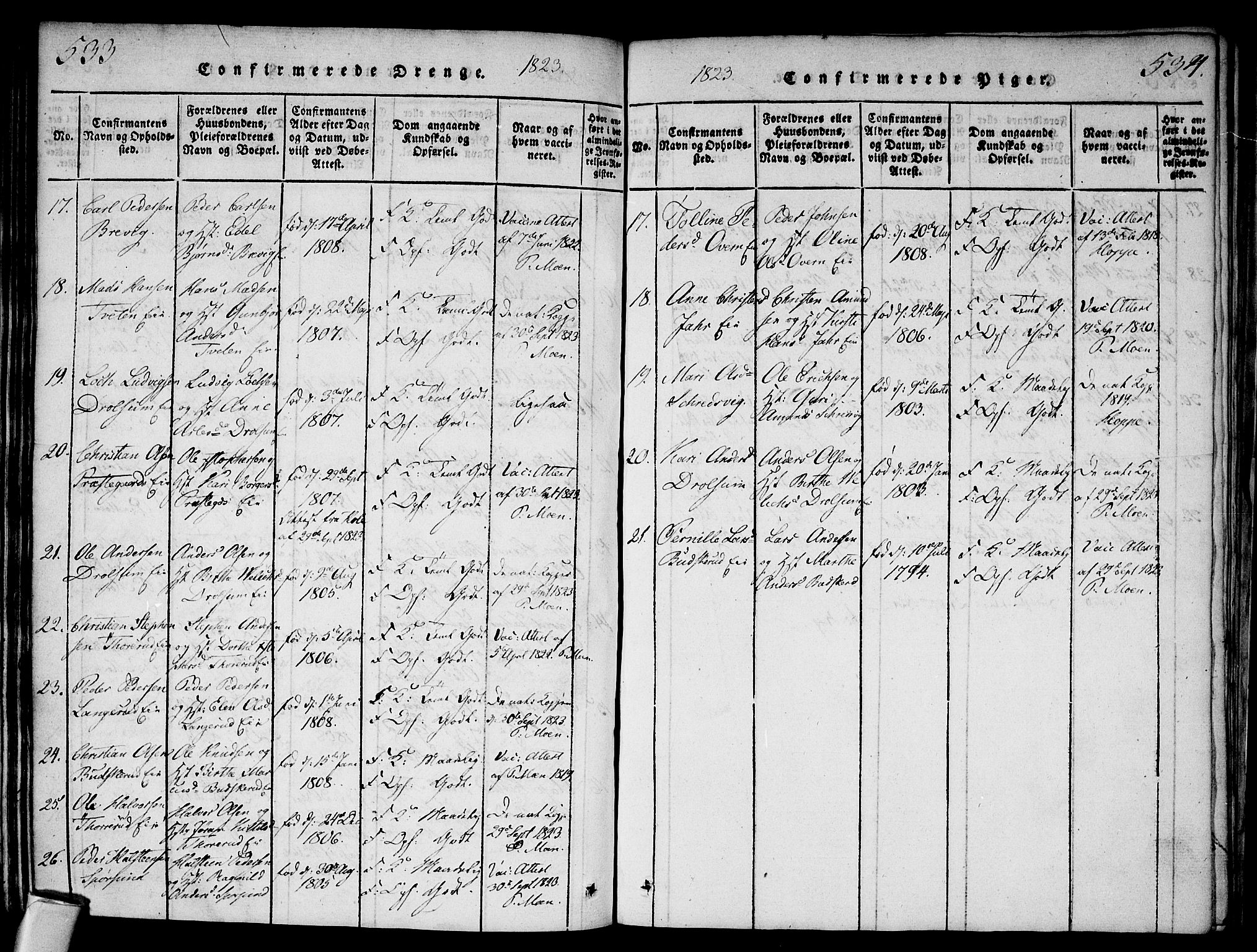 Modum kirkebøker, AV/SAKO-A-234/F/Fa/L0004: Parish register (official) no. 4, 1818-1824, p. 533-534